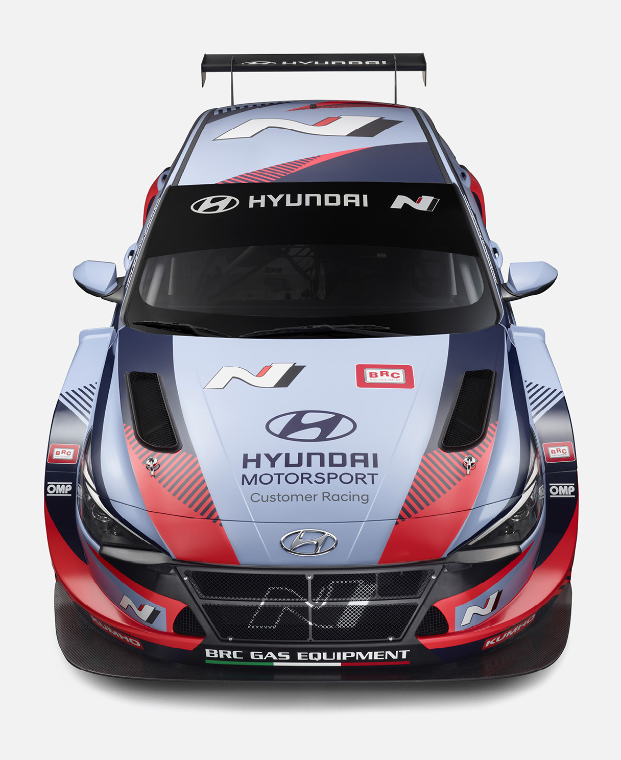 2023년도 BRC 팀의 아반떼 N TCR 경주차 전면부 모습