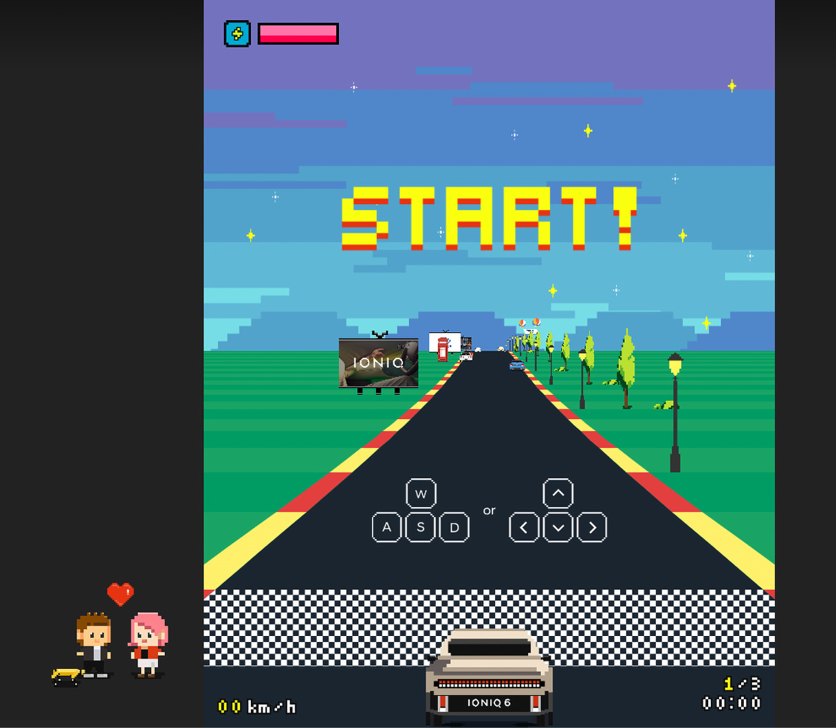 Retro mood racing game featuring Hyundai cars