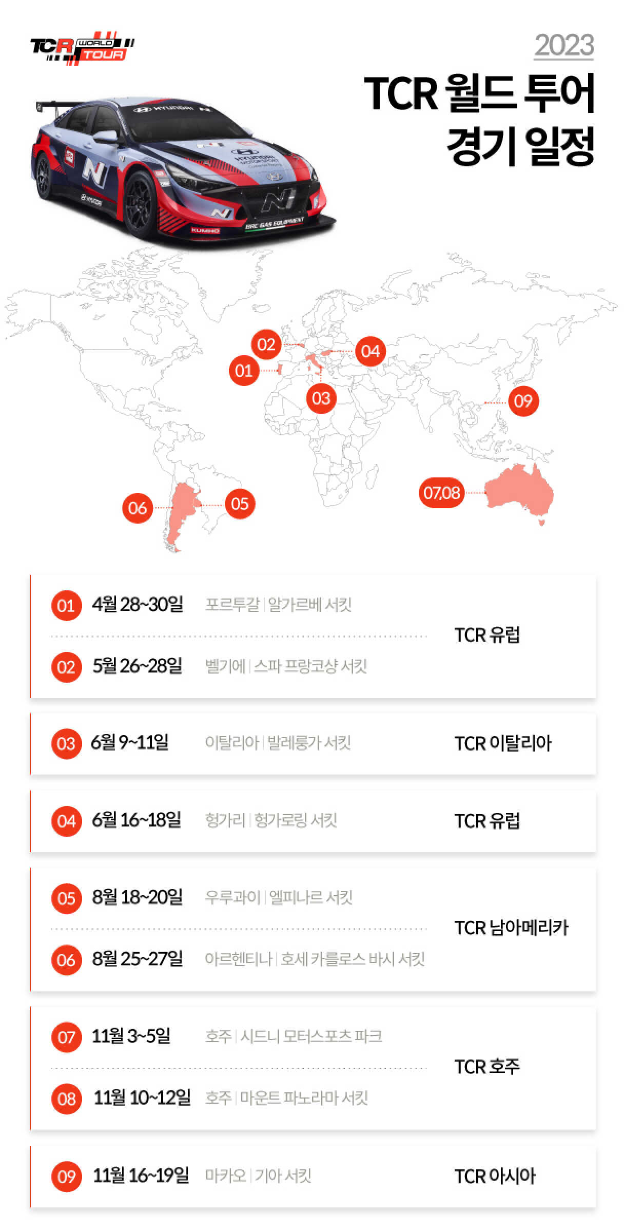 2023 시즌 TCR 월드 투어 일정표