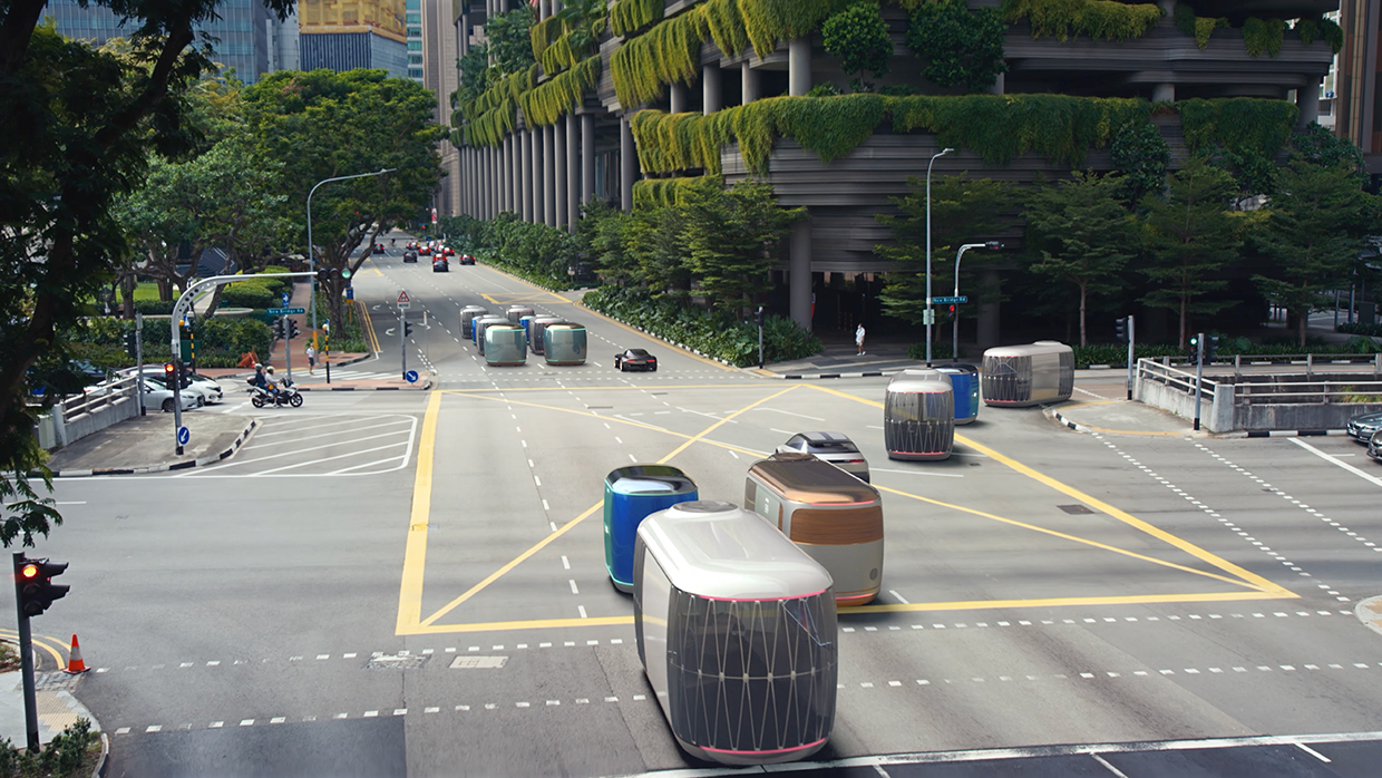 미래 도로에서 PBV가 주행하고 있다