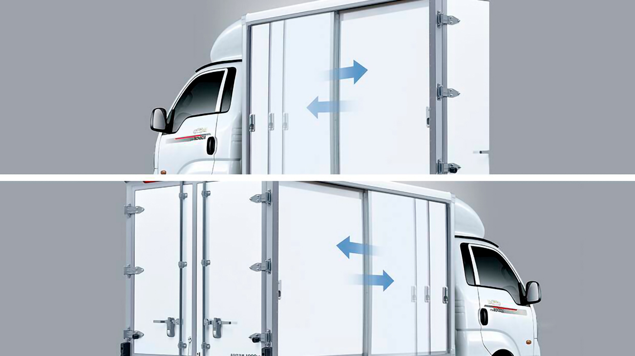 샤시캡 차량의 슬라이딩 도어 작동 장면