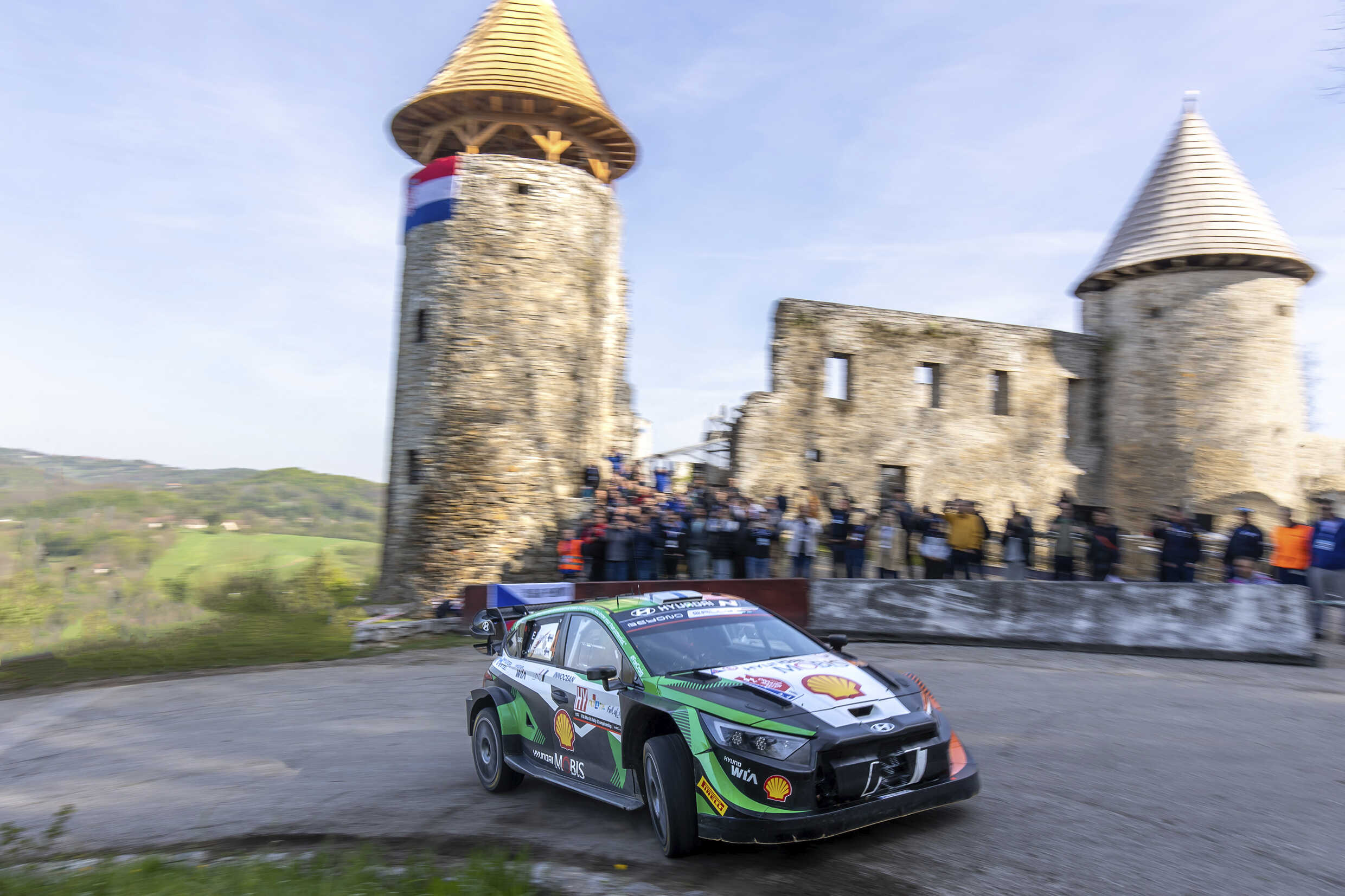 Hyundai rally car going around a corner