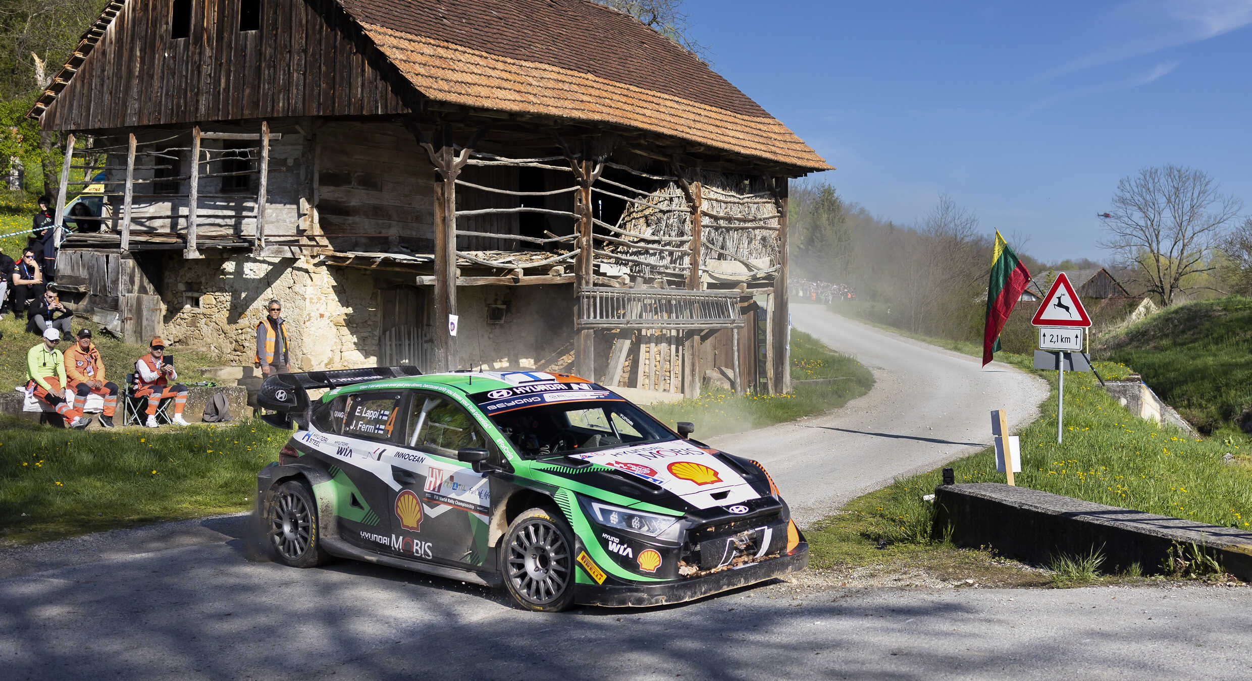 Hyundai rally car going around a corner