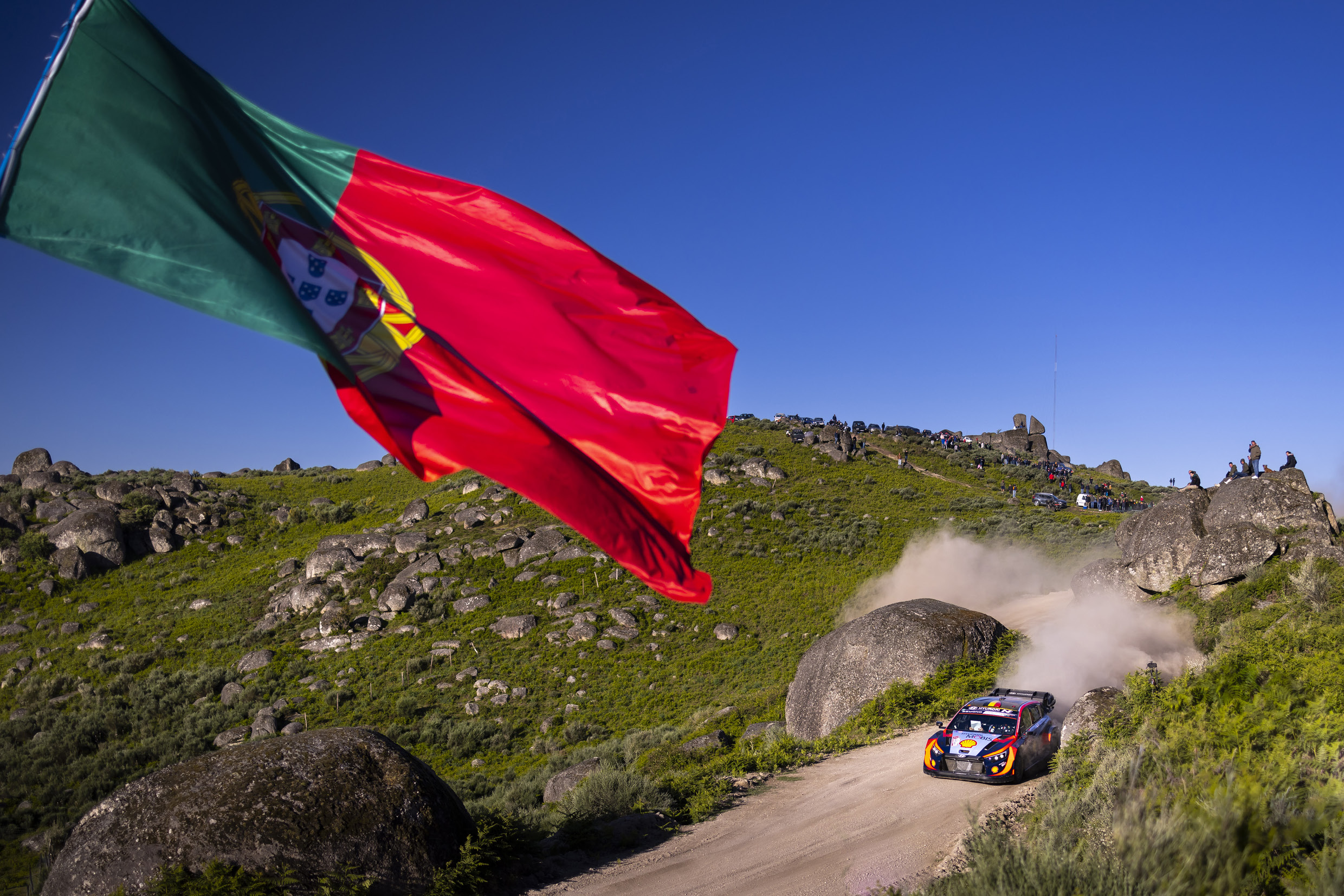 Hyundai i20 N Rally 1 running at Rally Portugal