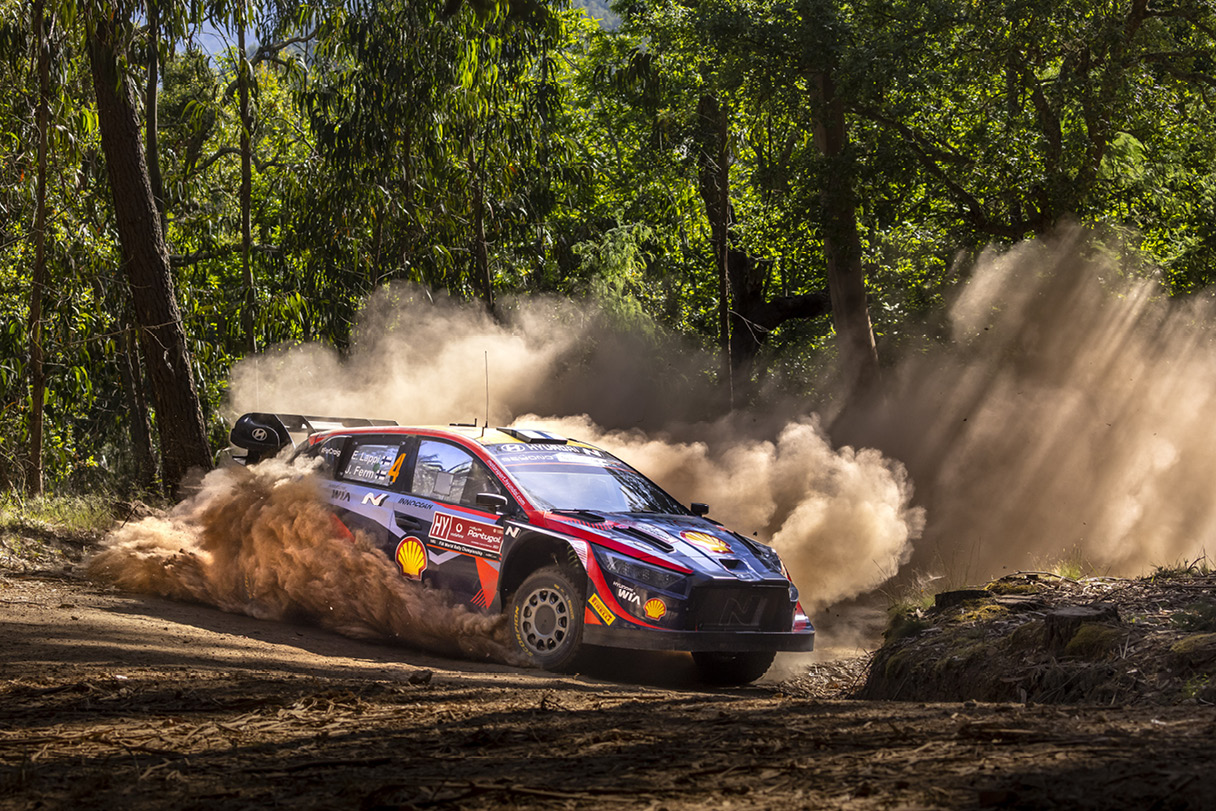 Hyundai i20 N Rally 1 running at Rally Portugal