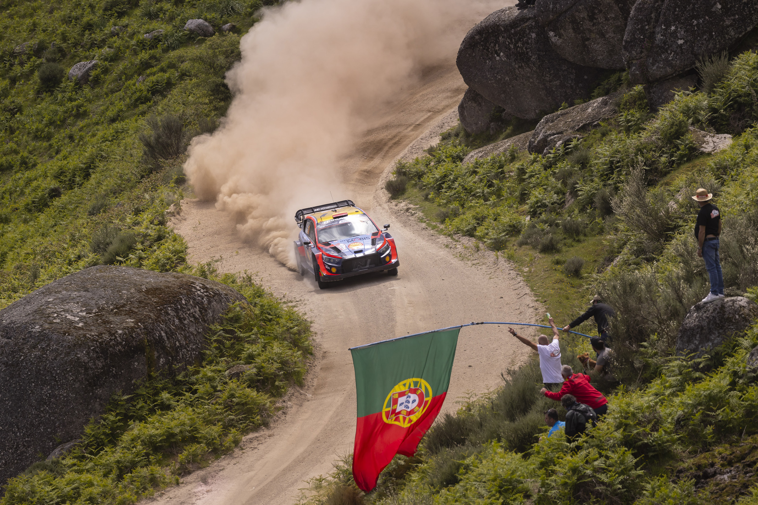 Hyundai i20 N Rally 1 running at Rally Portugal