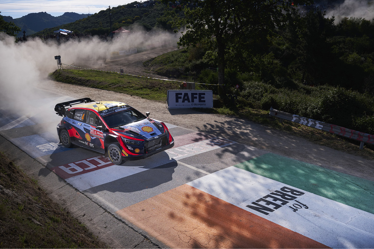 Hyundai i20 N Rally 1 running at Rally Portugal