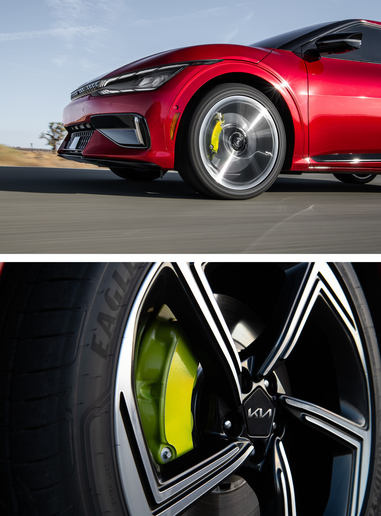 기아 EV6 GT의 휠을 강조한 사진