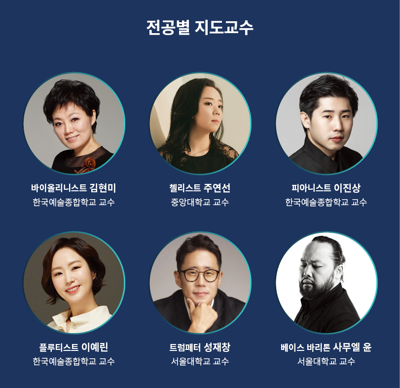 현대차 정몽구 재단의 온드림 앙상블 전공별 지도교수 6명의 얼굴 사진