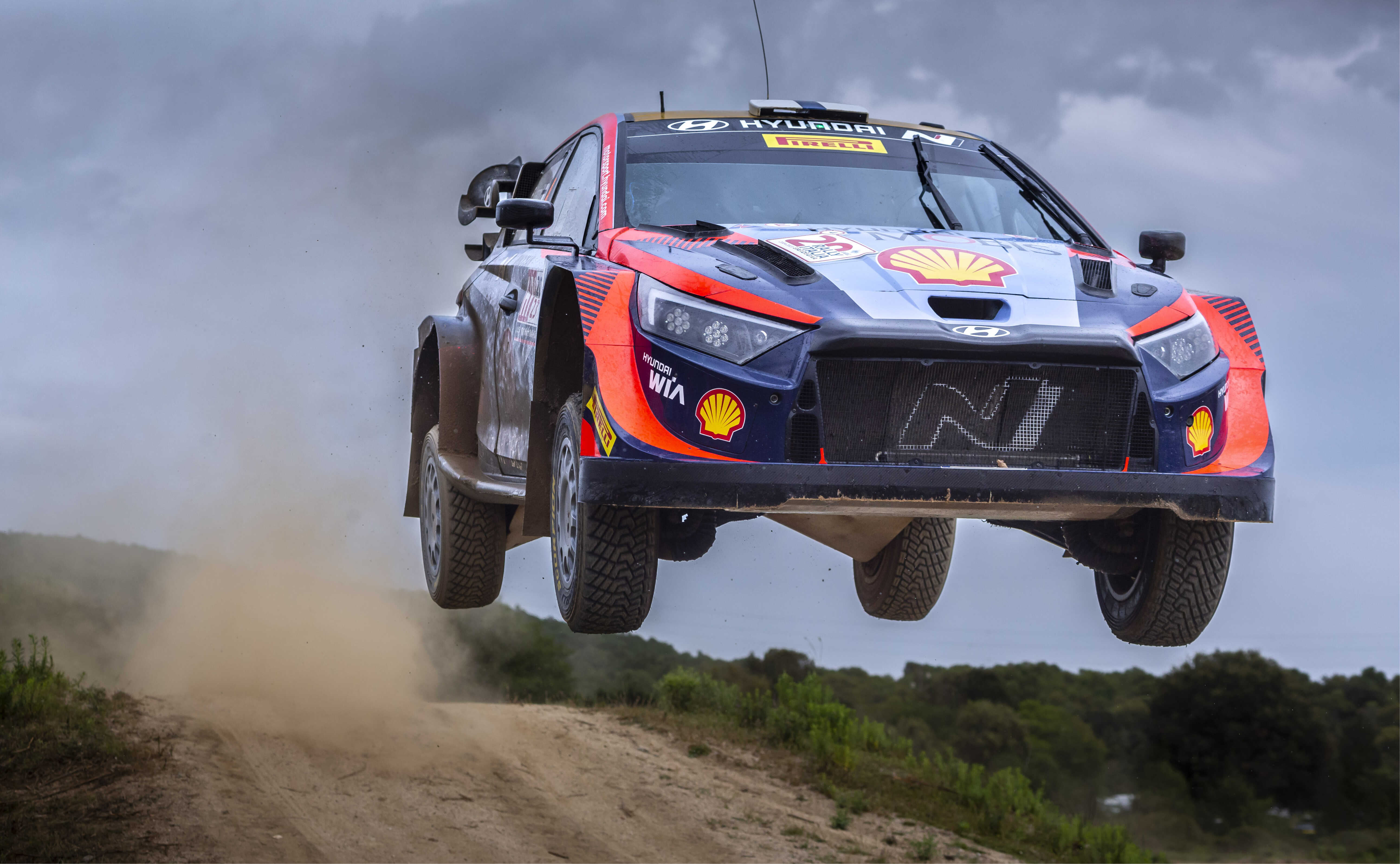 Hyundai's rally car making a big jump