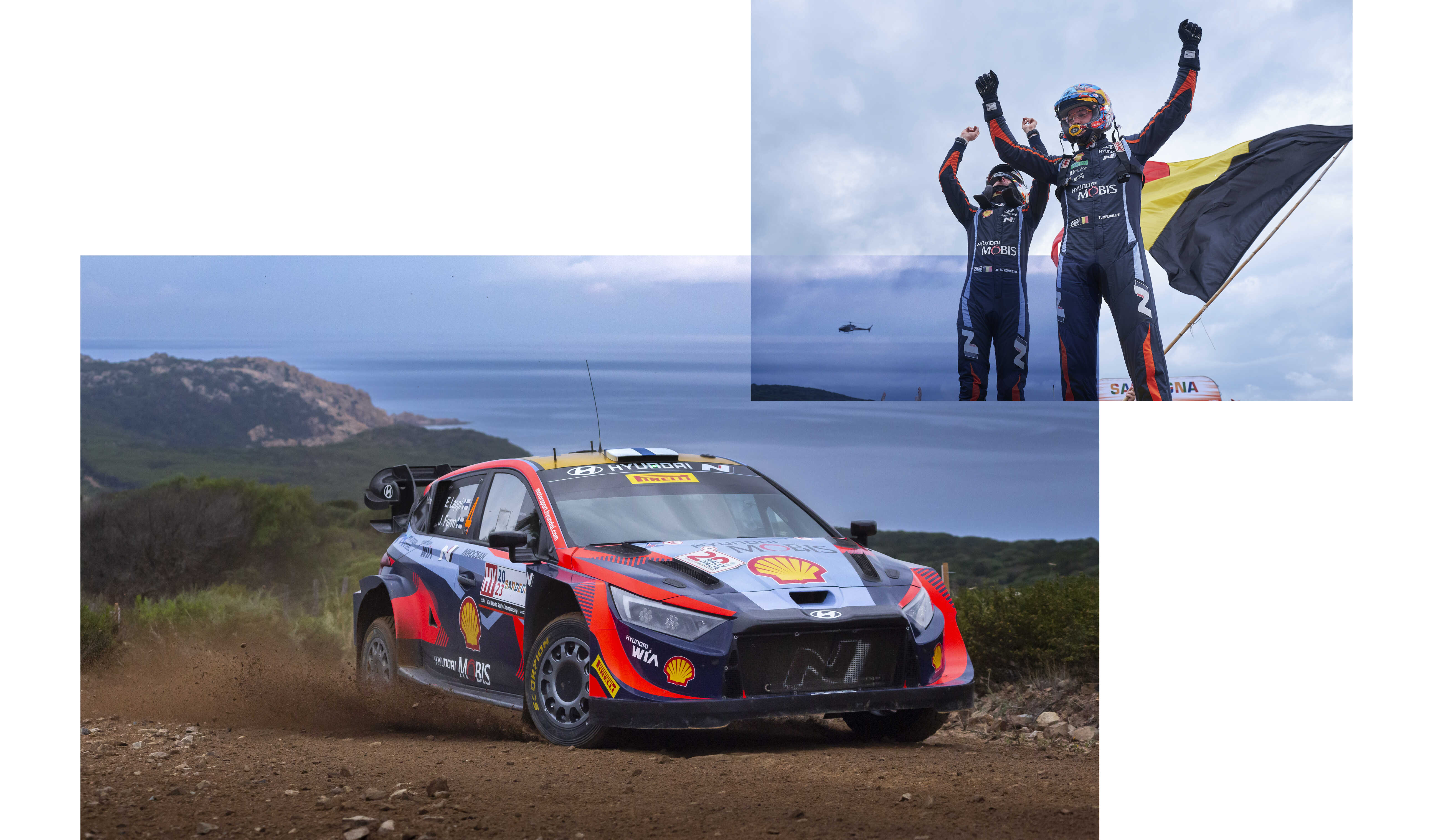 Thierry Neuville during his championship ceremony and Hyundai rally car