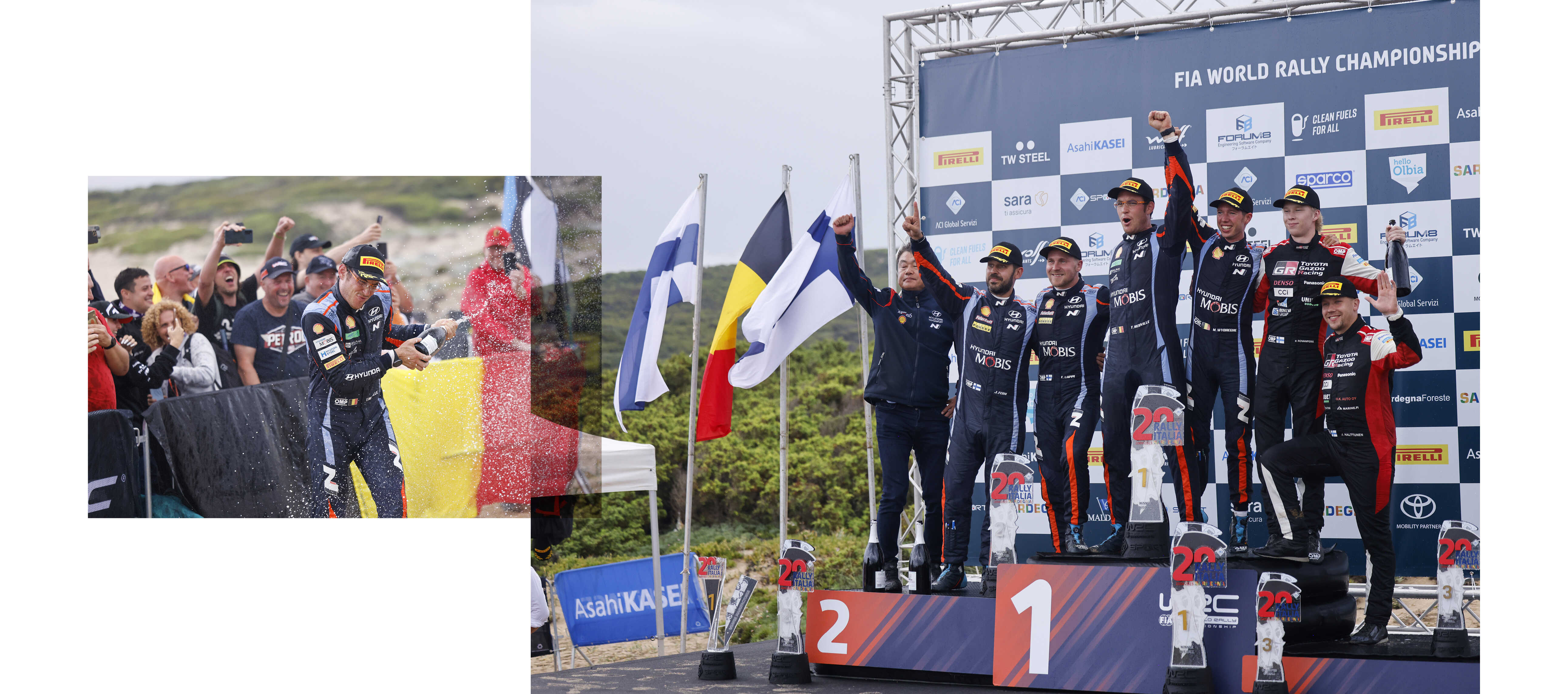 Thierry Neuville and Esapekka Lappi on the podium