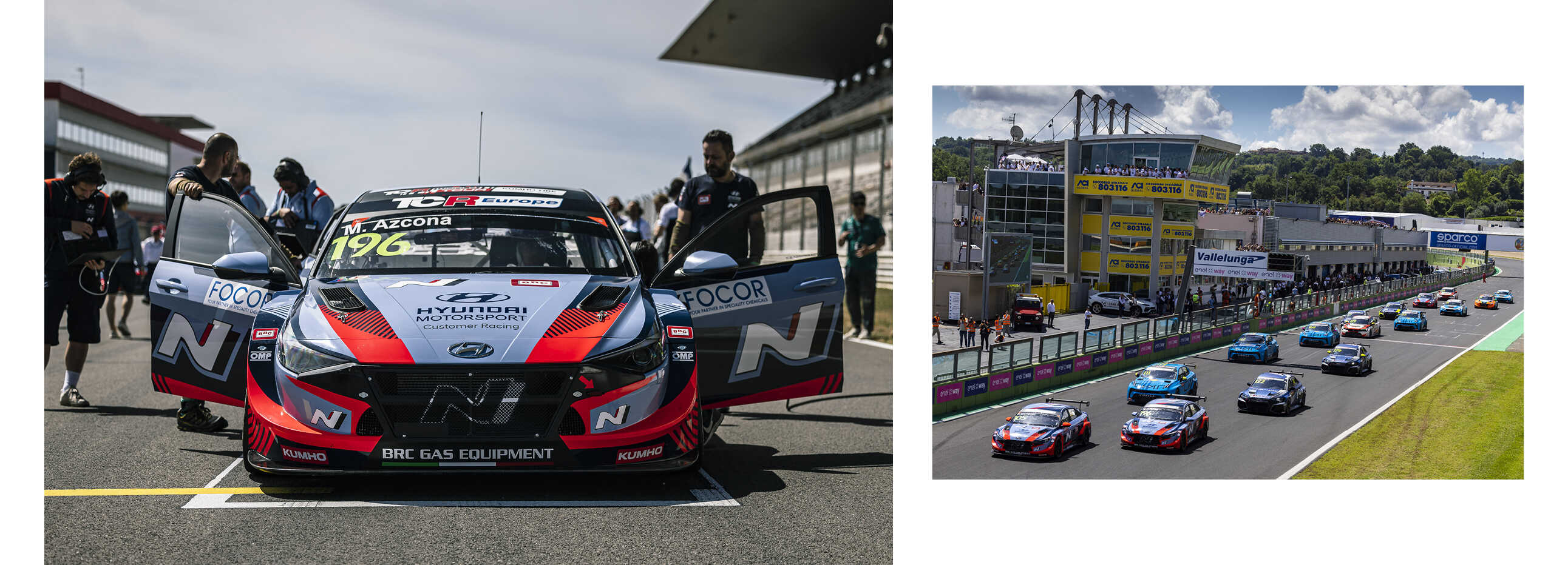 줄지어 서킷을 달리는 투어링 레이스카들