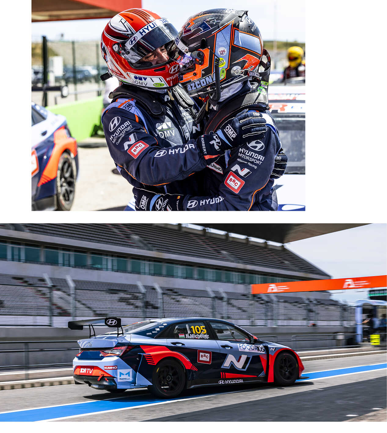 BRC 현대 팀의 선수들이 포옹하고 있다