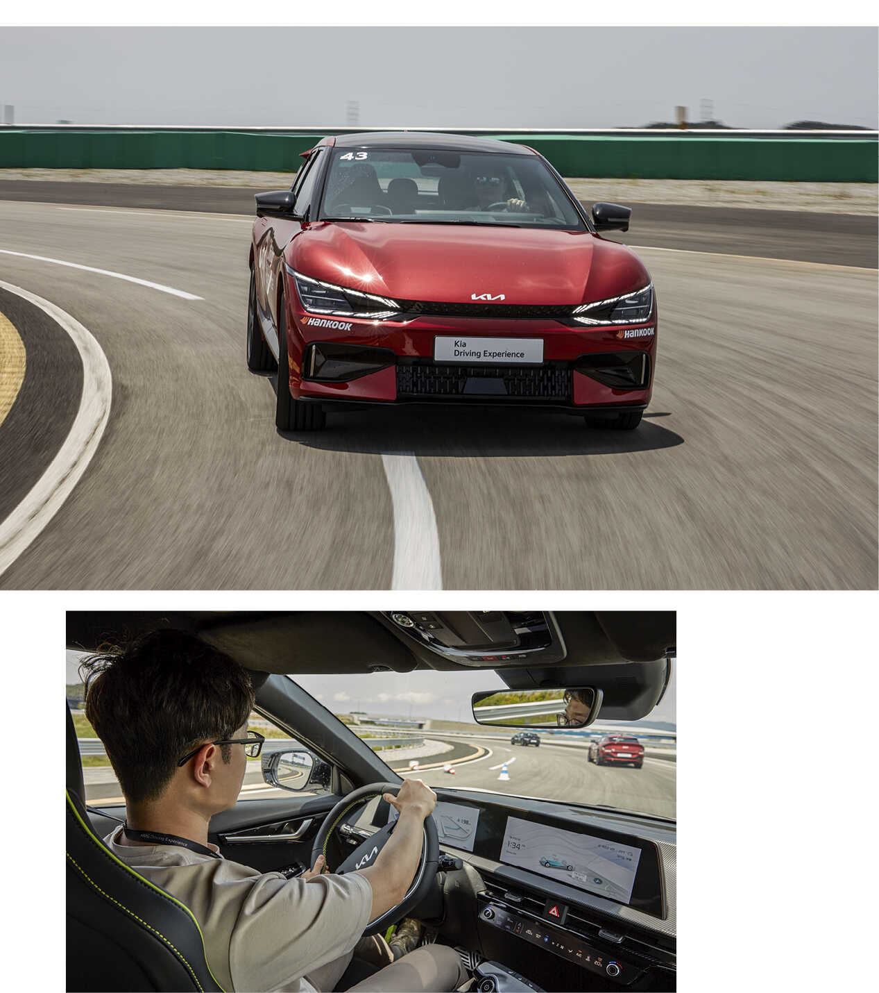 코스를 주행하는 EV6 GT와 운전자 모습