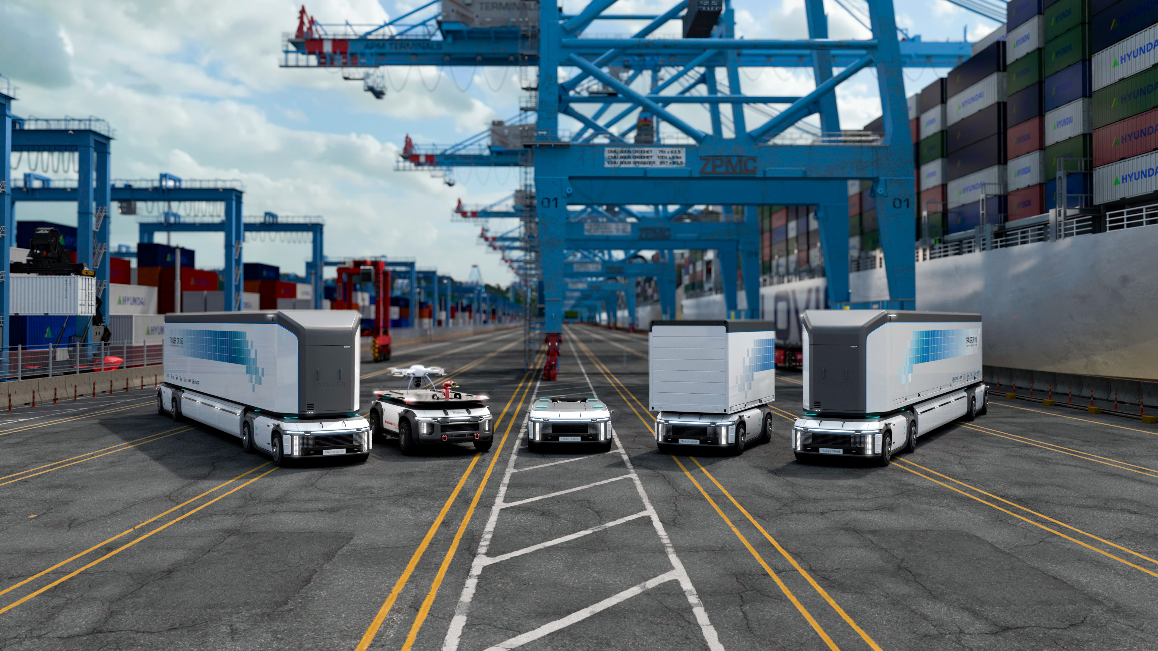 현대자동차의 상용 수소 모빌리티가 서 있는 모습