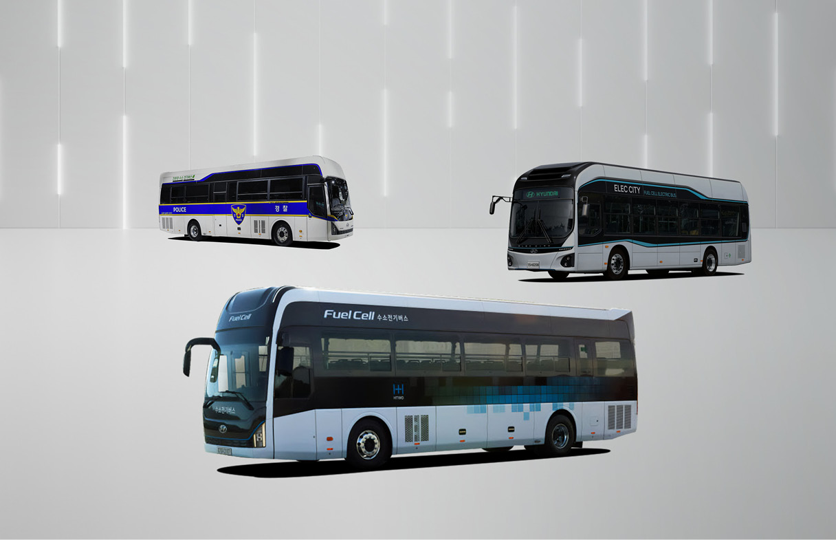 현대자동차가 개발한 수소전기버스를 보여주는 인포그래픽