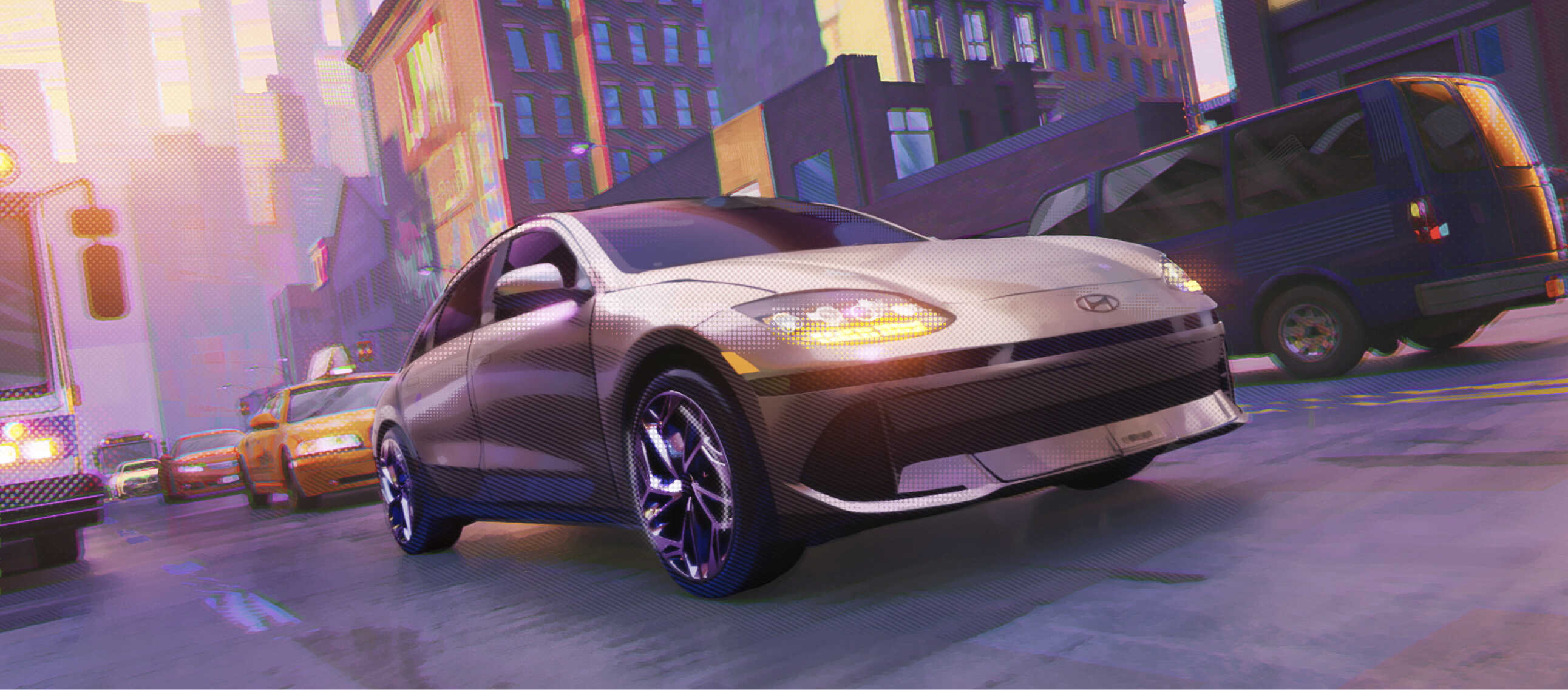 애니메이션에서 질주하는 아이오닉 6의 모습