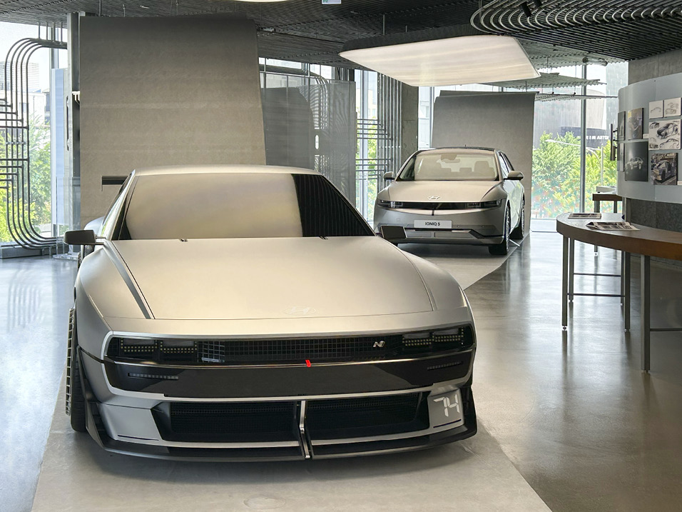 Hydrogen Electric Hybrid Rolling Lab N Vision 74 and IONIQ 5 on display at Hyundai Motor Company's 'Pony Time' exhibition