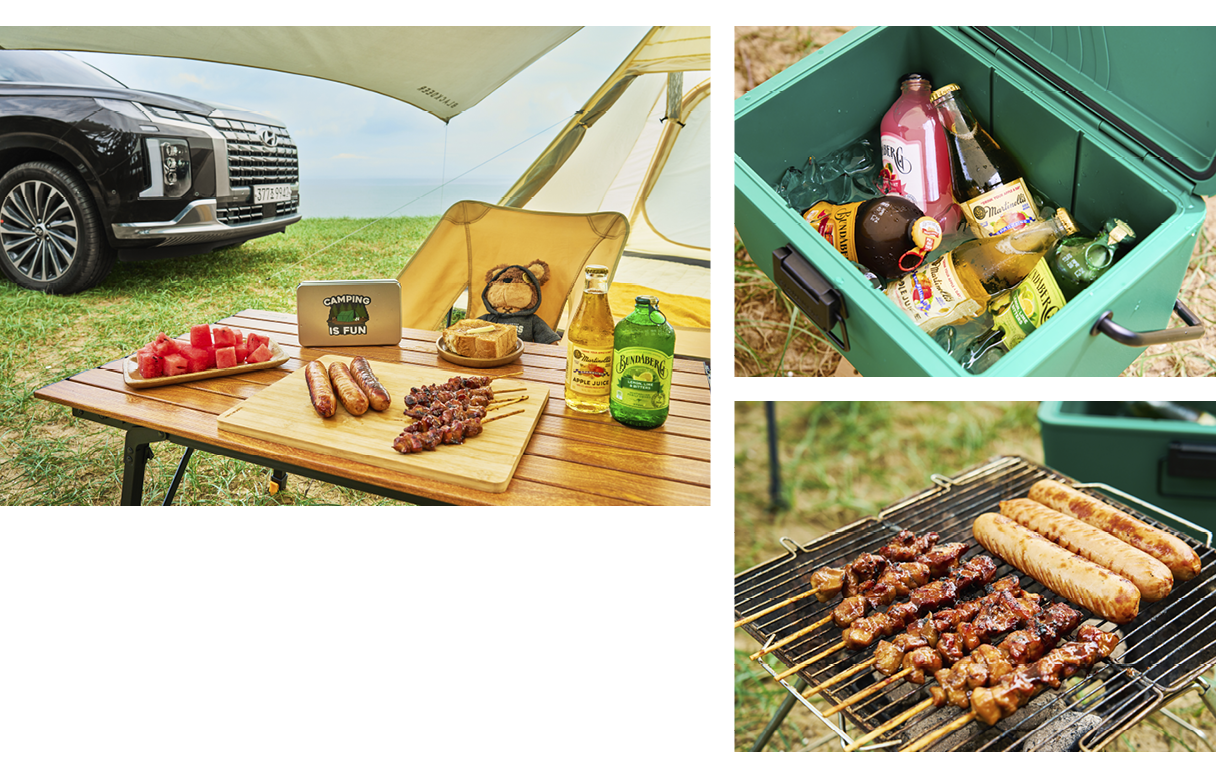 각종 캠핑 음식을 조리한 후의 모습