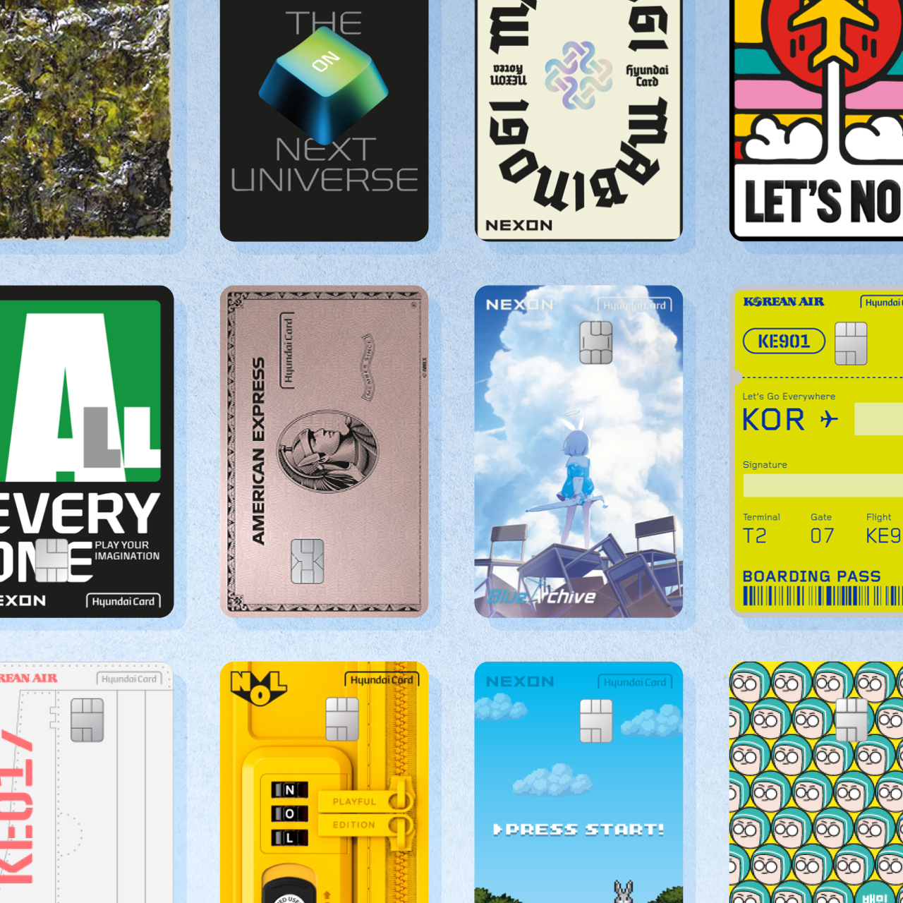 다양한 현대카드 PLCC 카드 이미지 나열