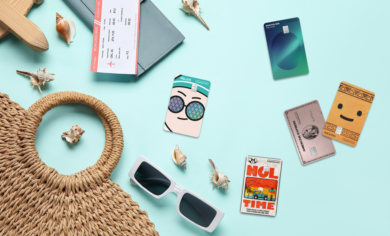 다양한 현대카드 PLCC를 여행과 여가 콘셉트에 맞게 꾸민 이미지