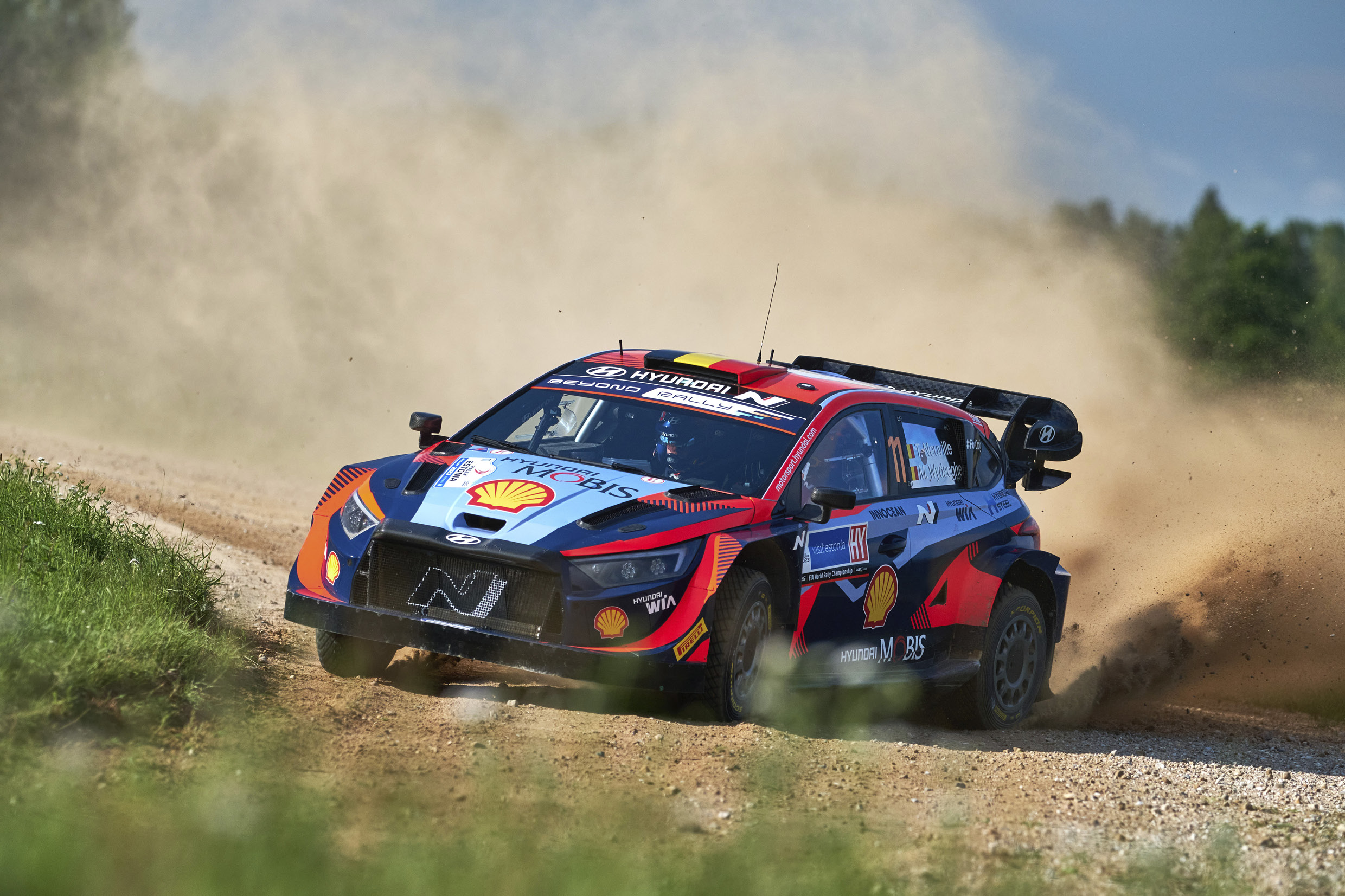 A rally car drifting