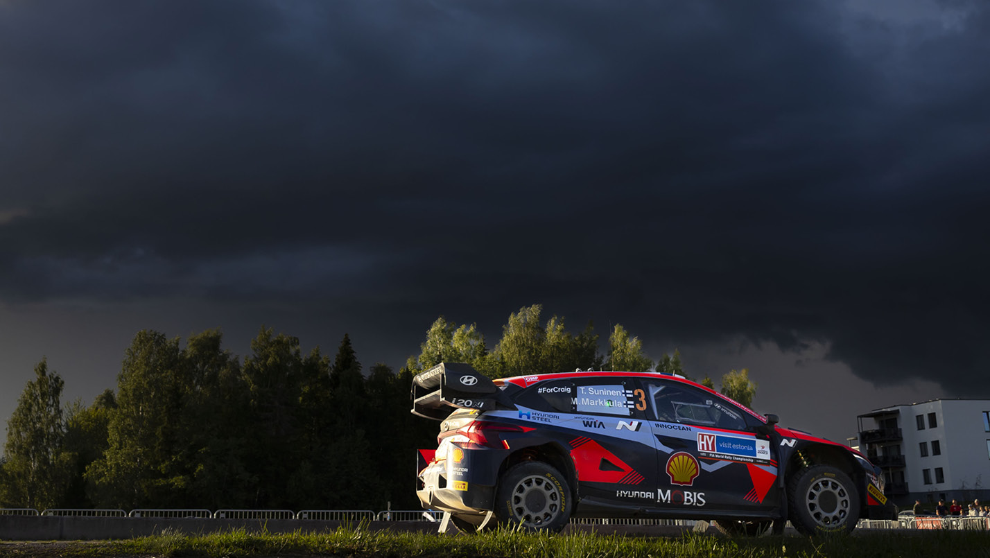 A rally car standing