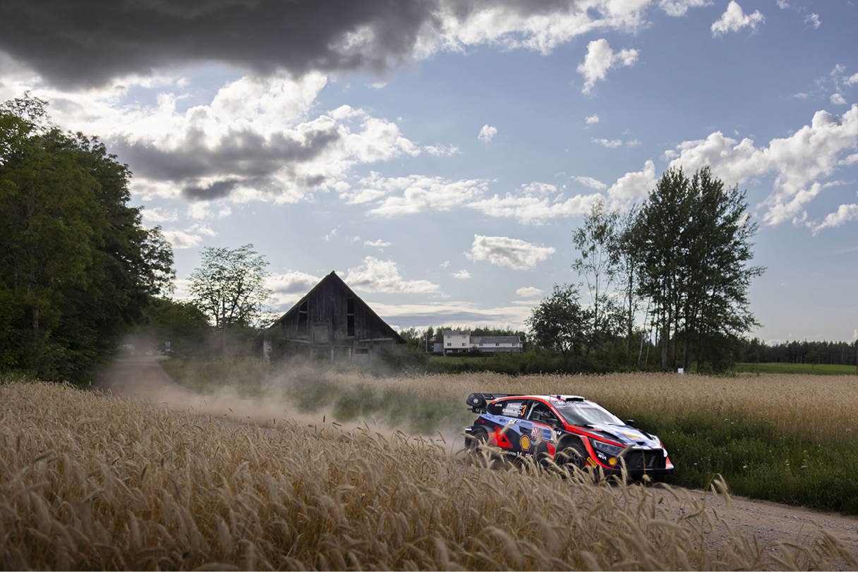 A rally car in motion