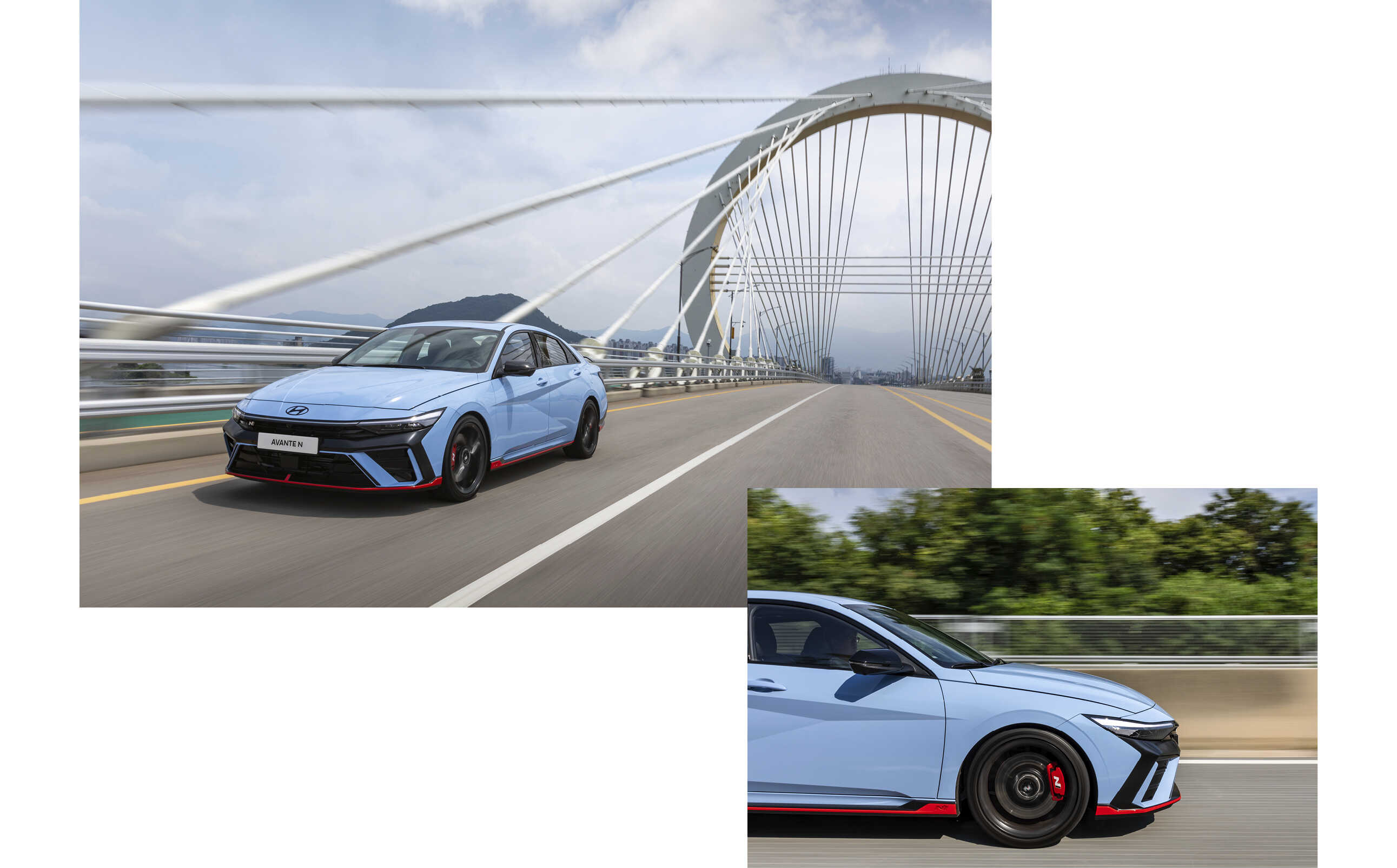 도로를 질주하고 있는 아반떼 N