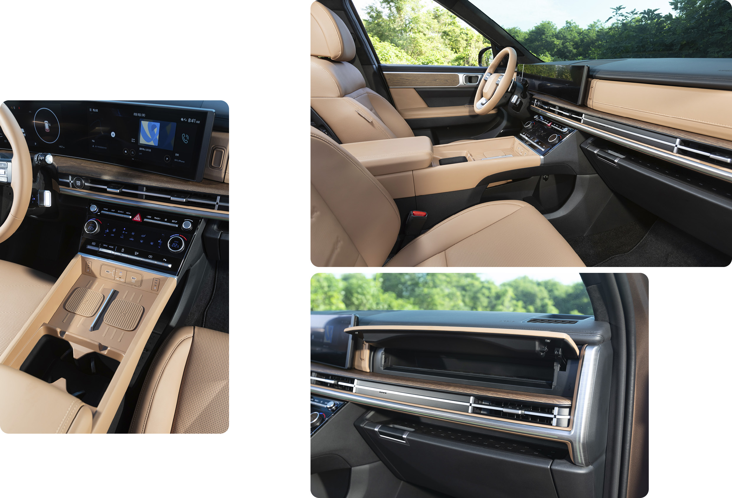 View of the front seat storage space of the Hyundai the all new Santa Fe