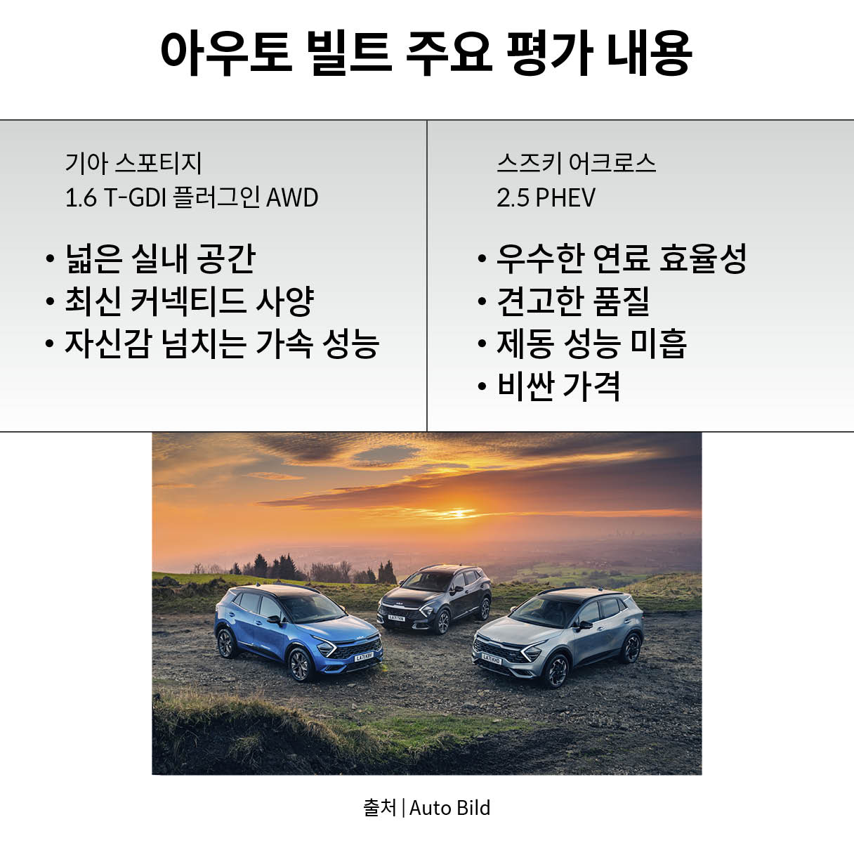 준중형 플러그인 하이브리드 SUV 아우토 빌트 주요 평가 내용