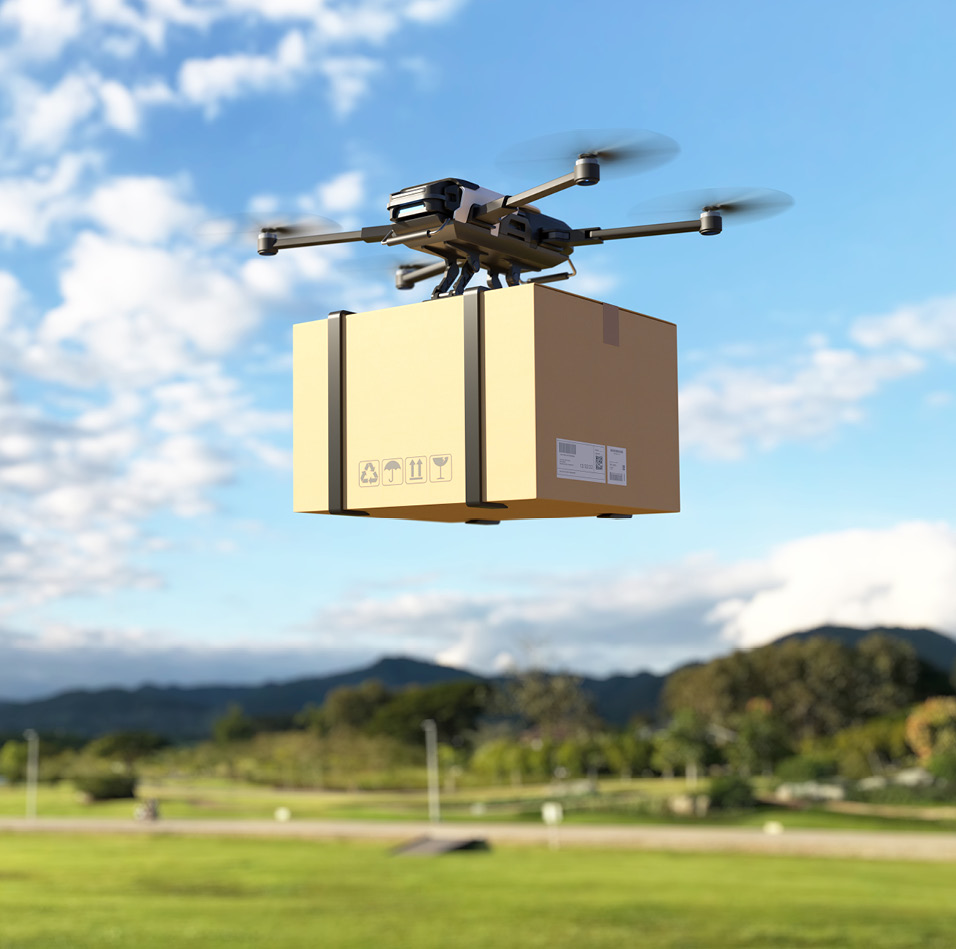 소포를 배달 중인 드론
