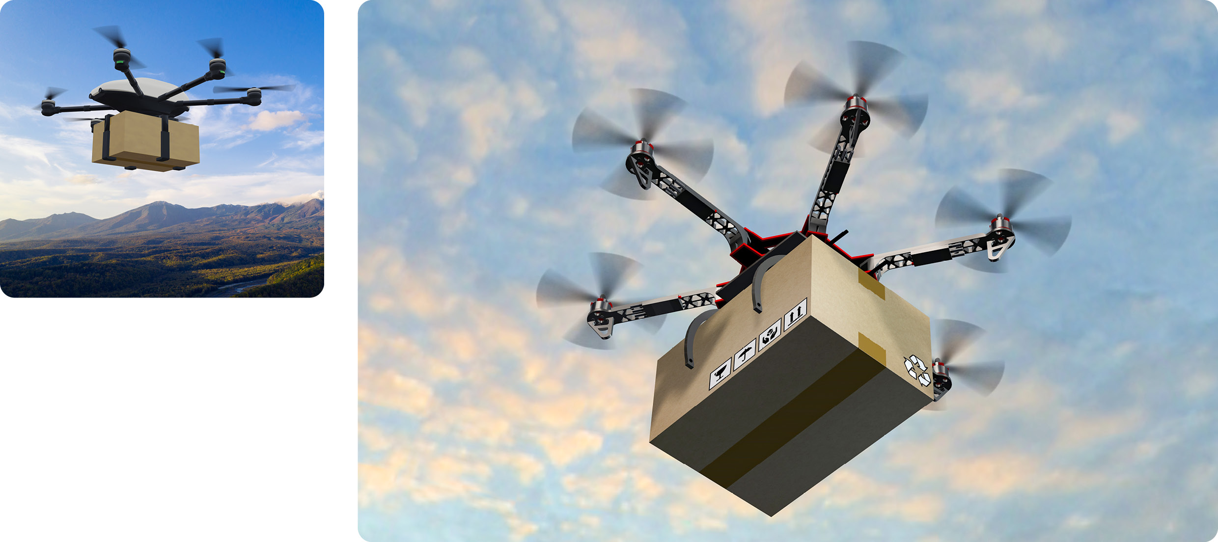 택배 상자를 배달하고 있는 드론