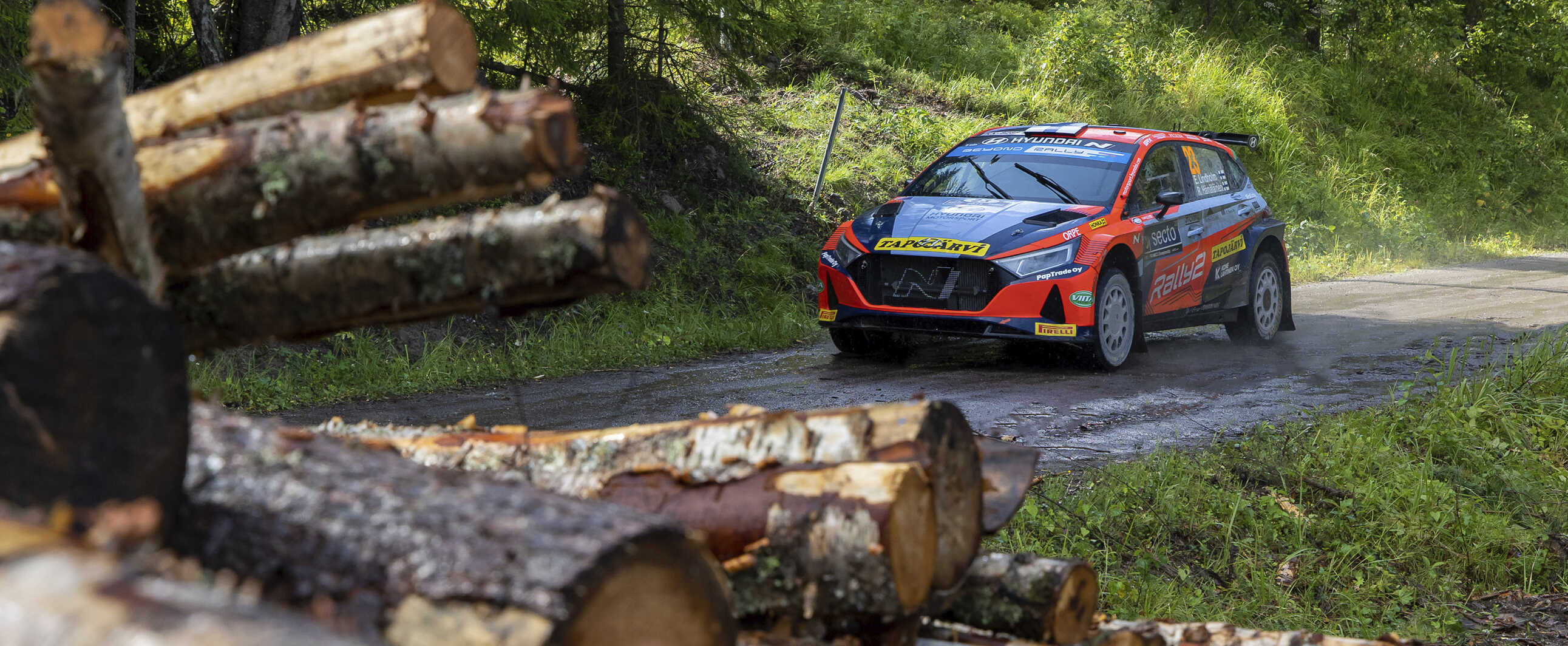 Hyundai rally car competing in the WRC2 class