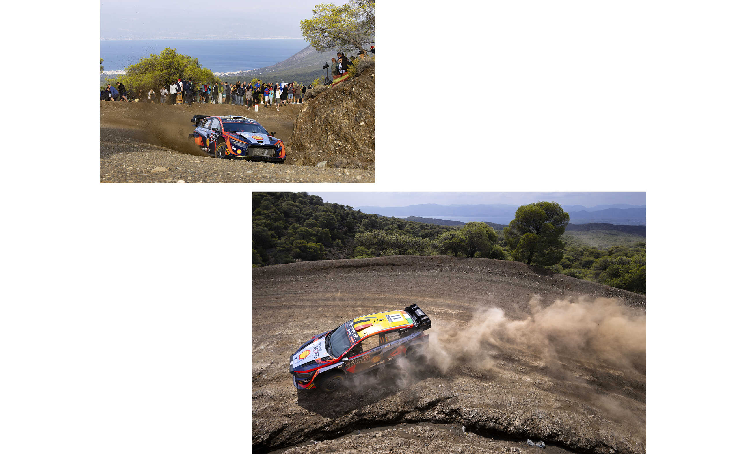 Hyundai rally car in motion on a rough road