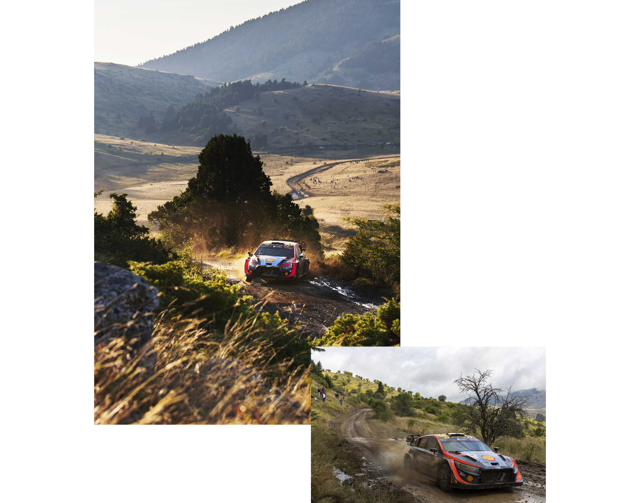 Hyundai rally car in motion on a rough road