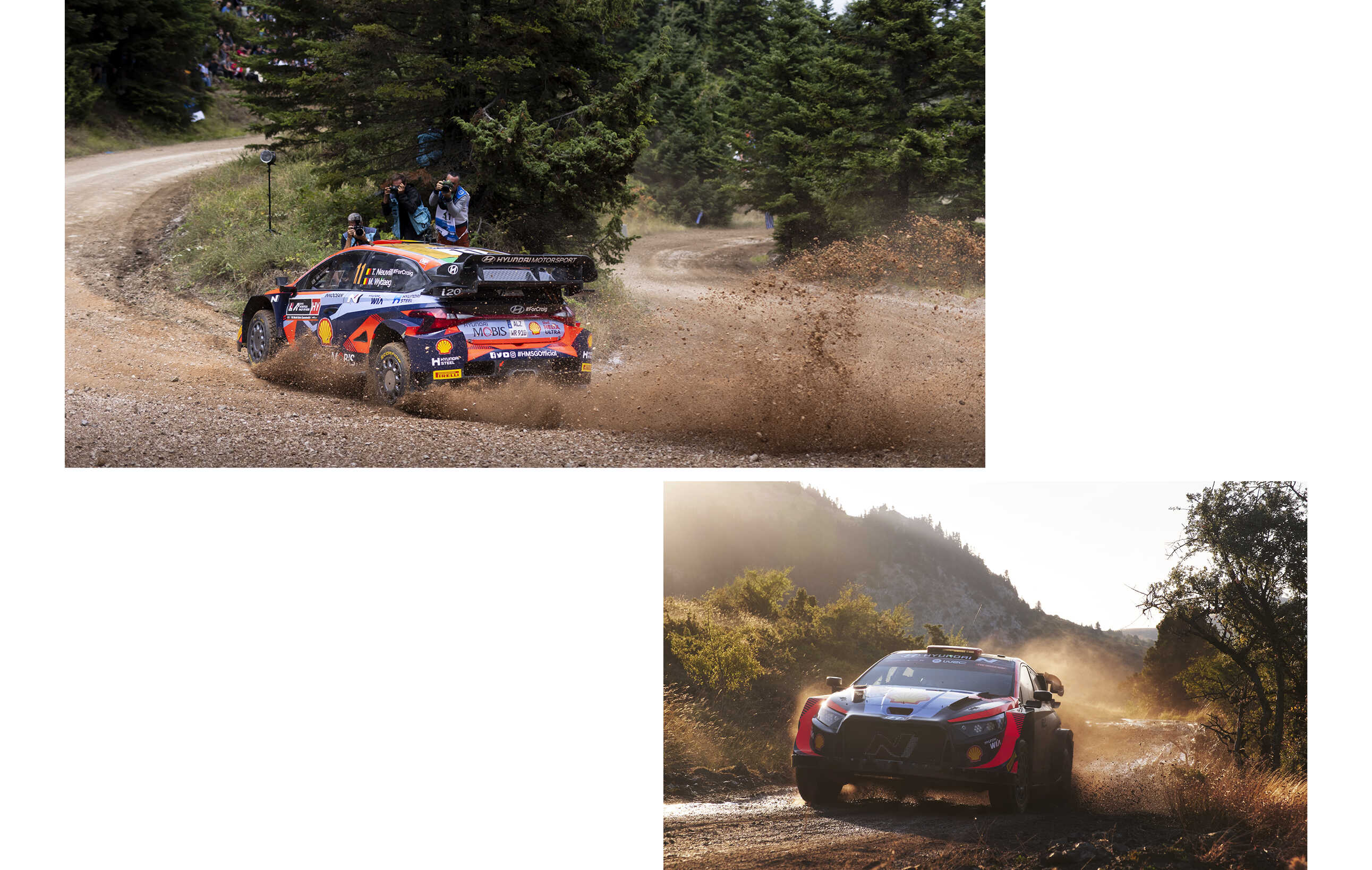Hyundai rally car in motion on a rough road