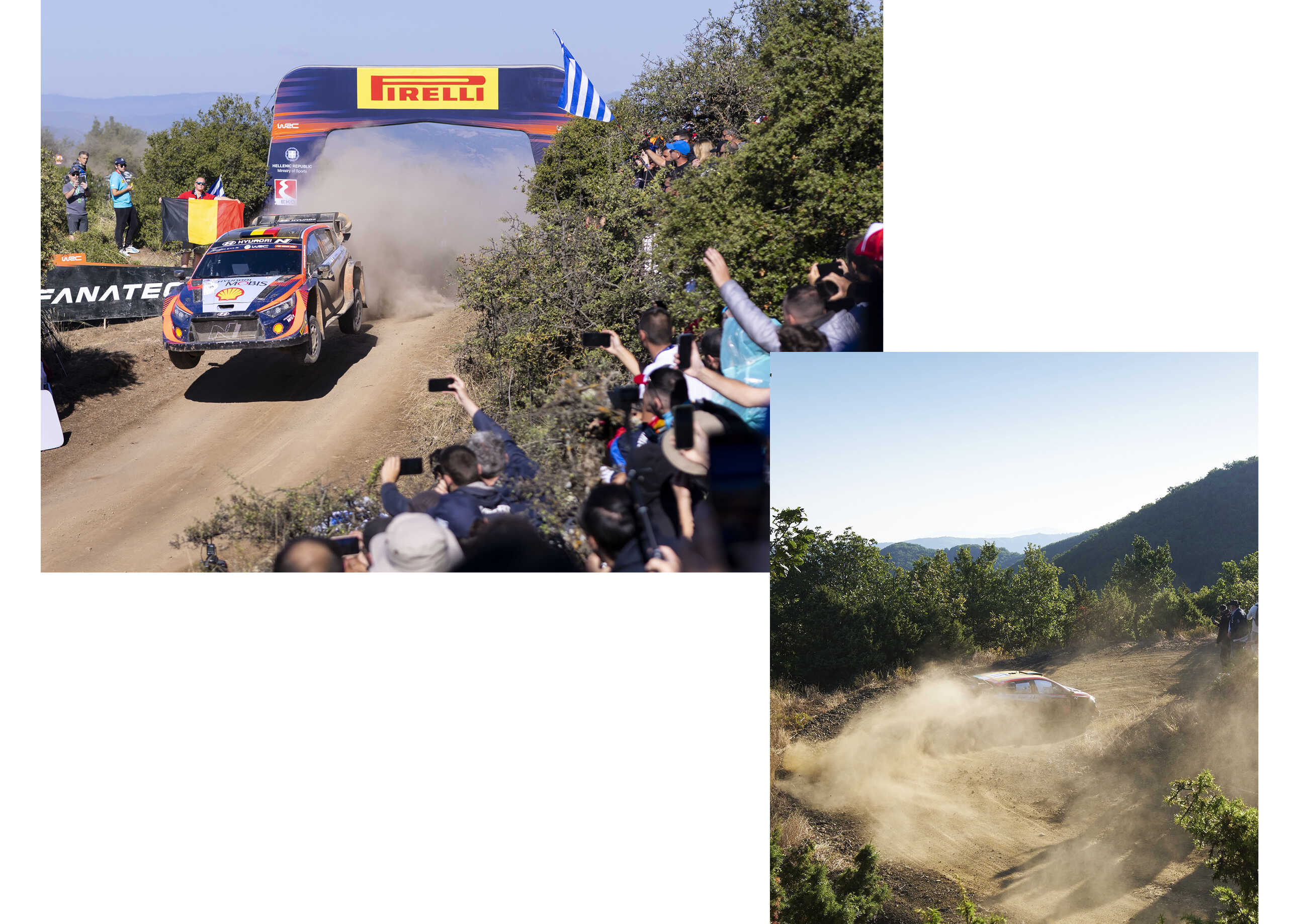 Hyundai rally car in motion on a rough road
