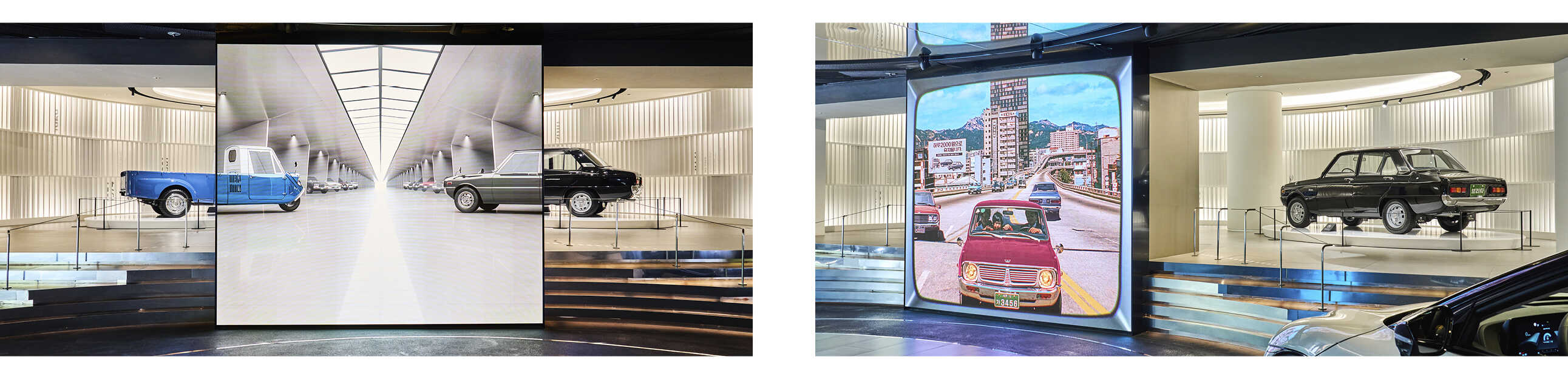 헤리티지 존 앞에 있는 커다란 화면에서 나오는 영상