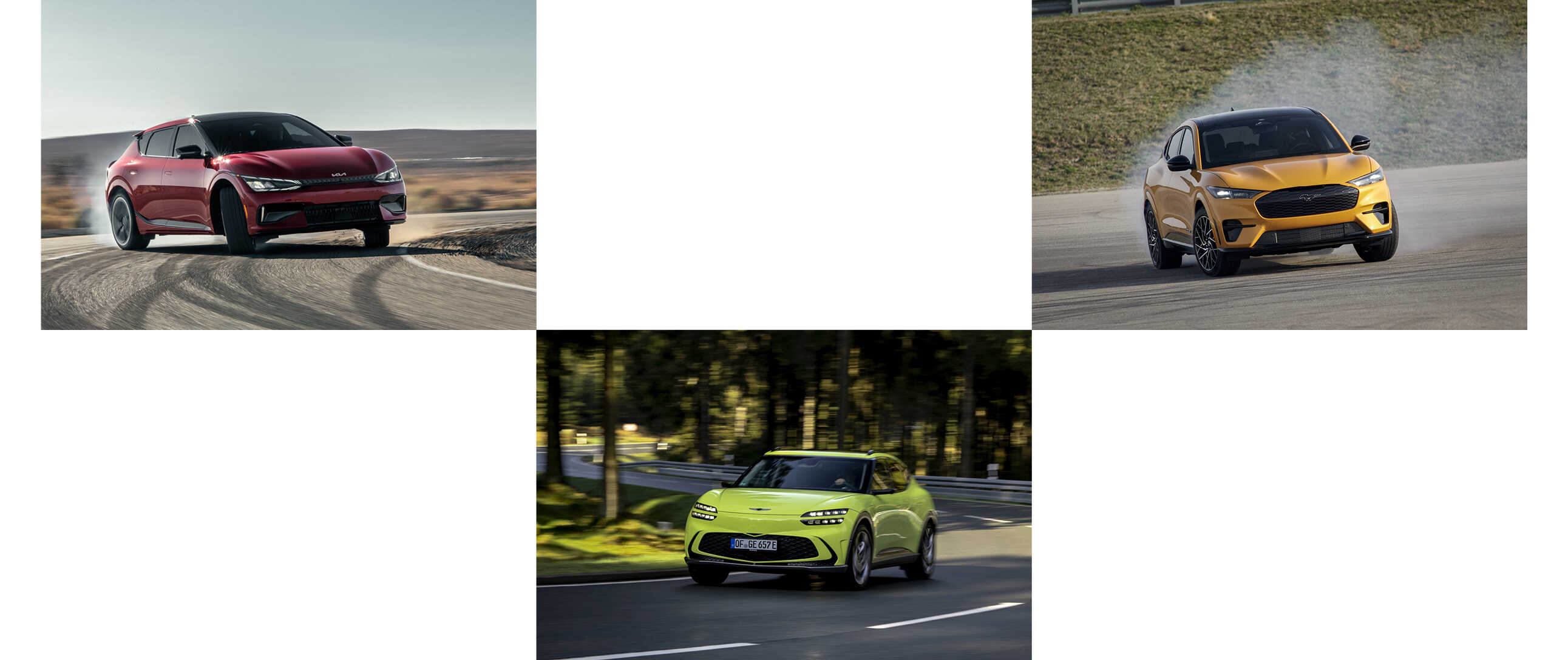 독일 자동차 전문지 아우토 모토 운트 슈포트가 고성능 전기차 비교평가를 진행하기 위해 모은 전기차들의 모습