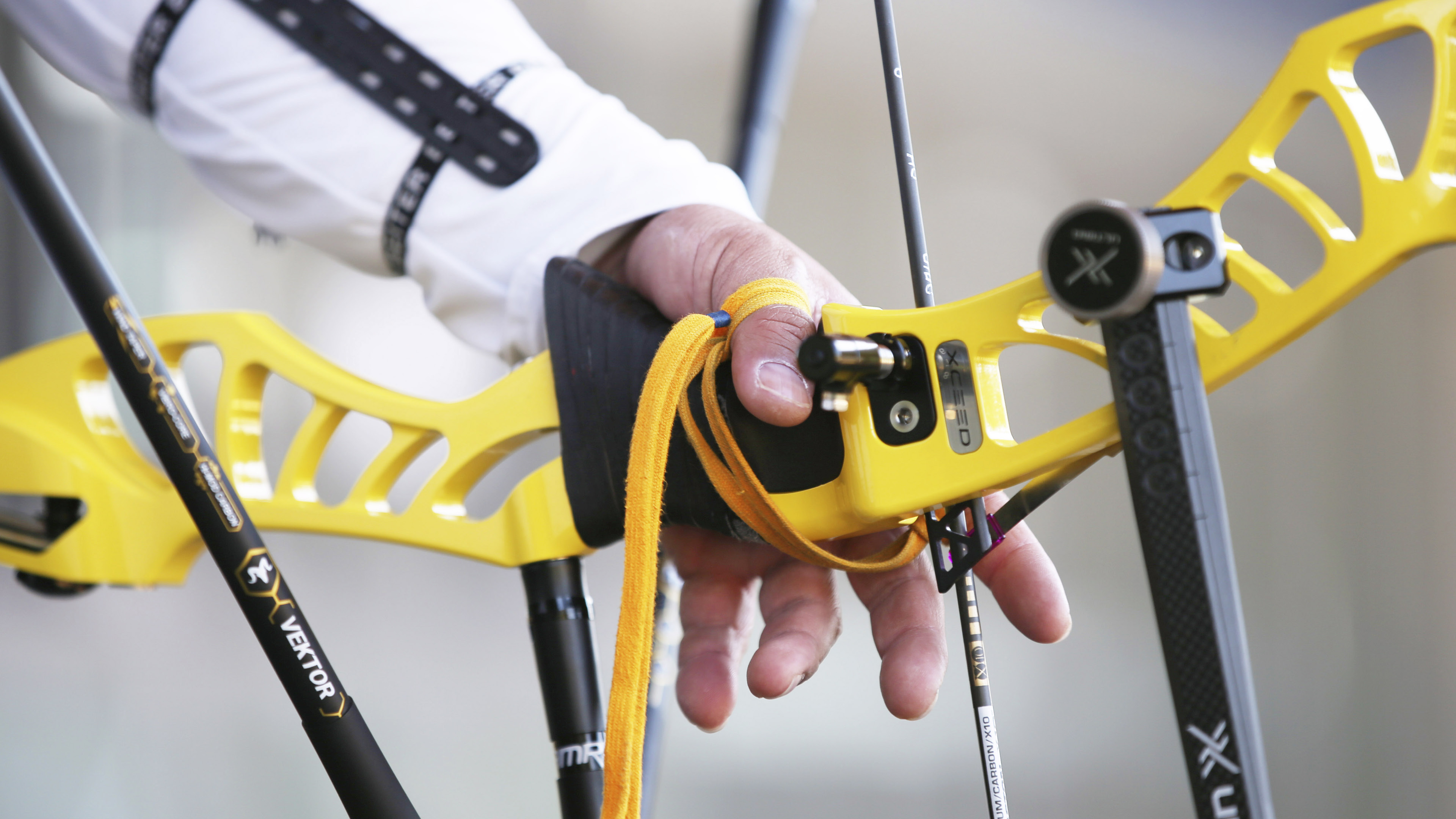 양궁을 쥔 손의 모습