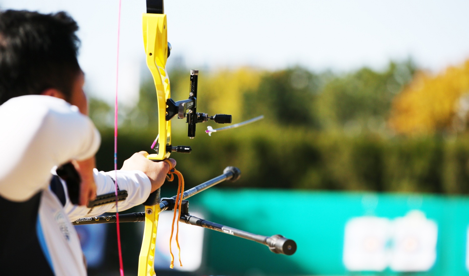 An archer aiming at the target