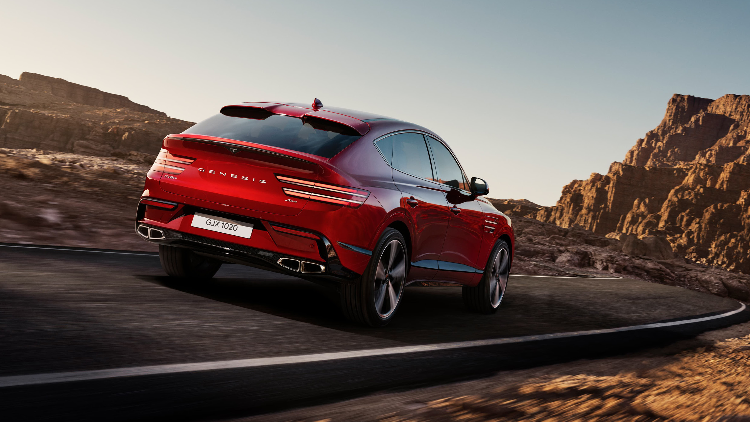 Rear view of Genesis GV80 Coupe on the road