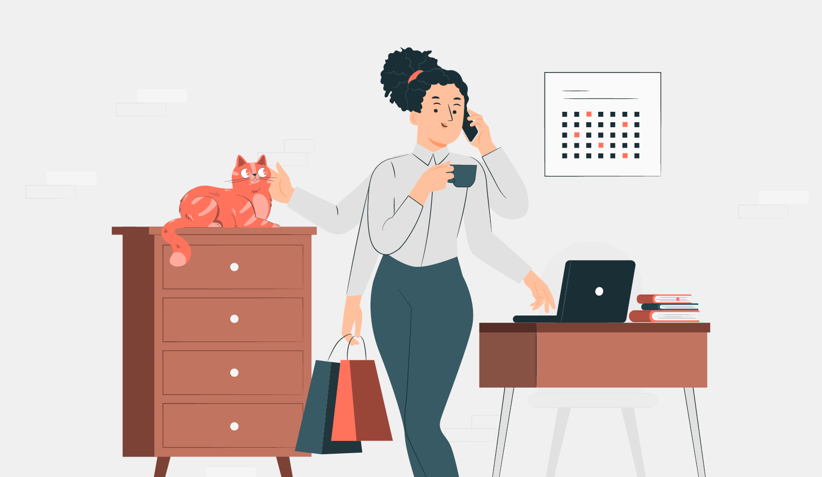 업무와 휴식이 모두 가능한 워라인 오피스를 표현한 일러스트