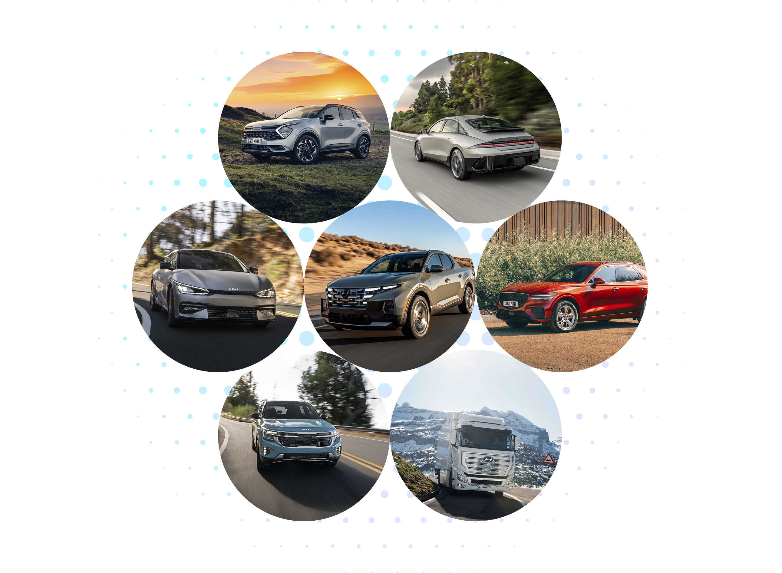 현대차그룹의 여러 차종이 모자이크 형식으로 제작된 사진