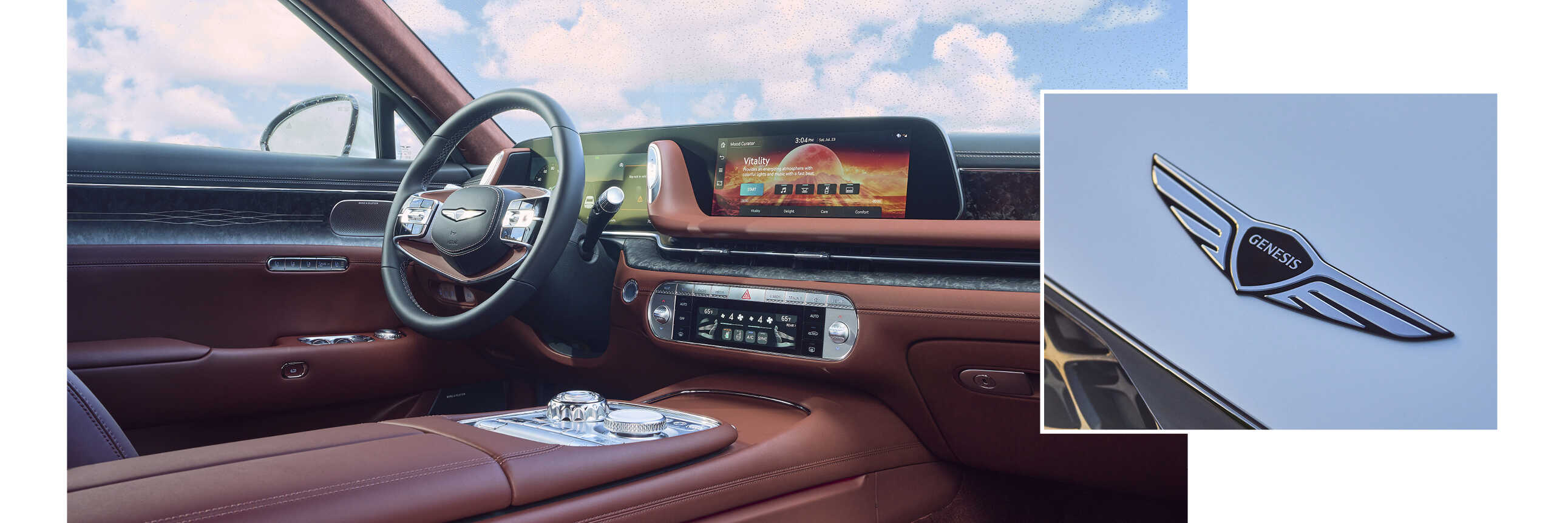 제네시스 엠블럼과 G90 대시보드의 전경