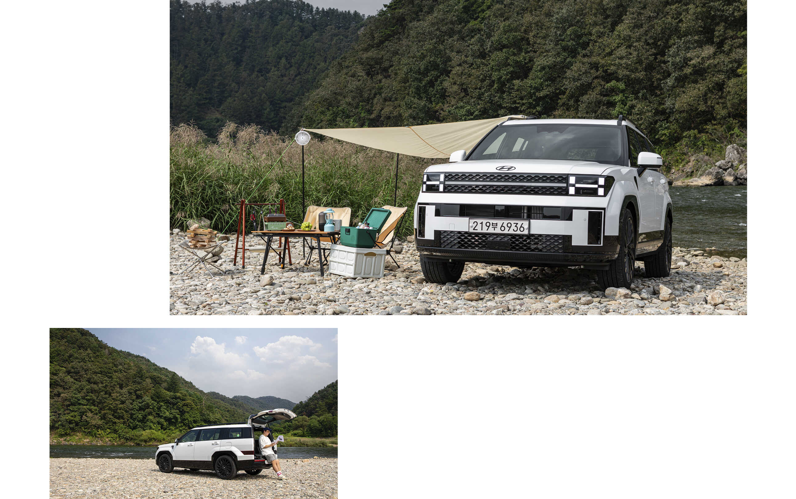 디 올 뉴 싼타페의 트렁크에 걸터 앉은 모습