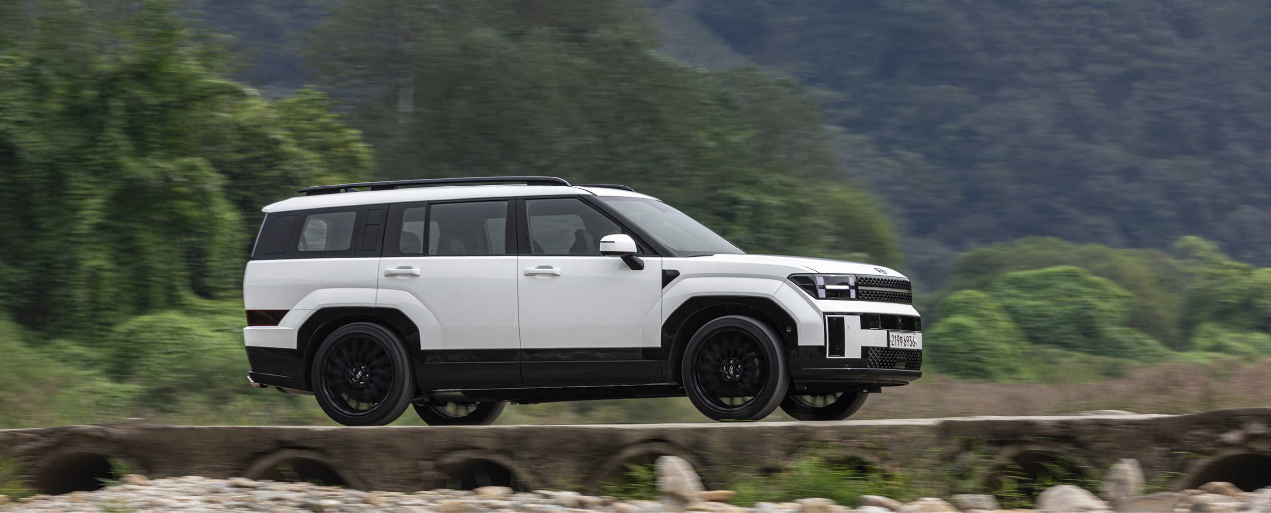 Side view of The All New Santa Fe in motion