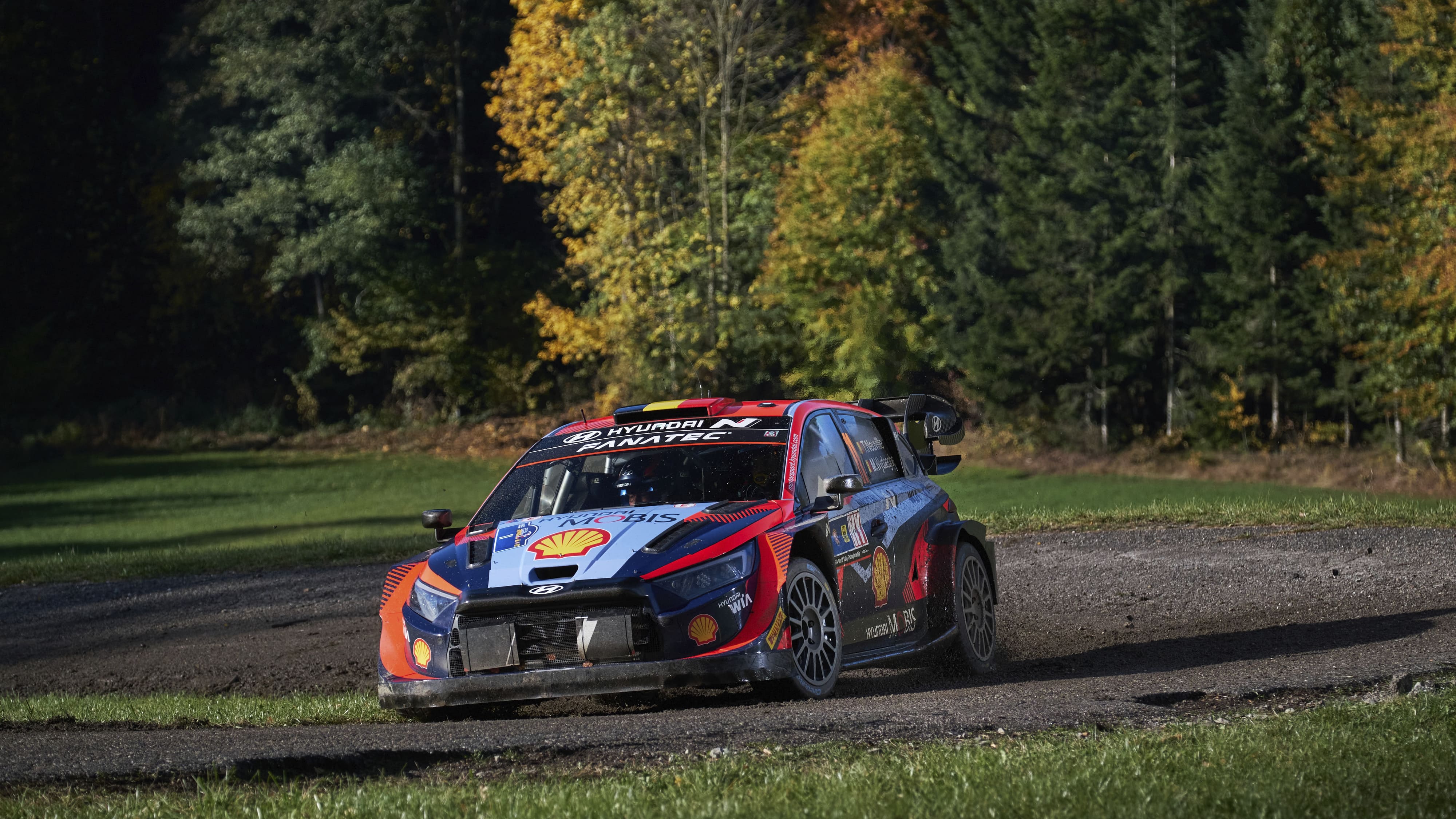 A rally car running on the road